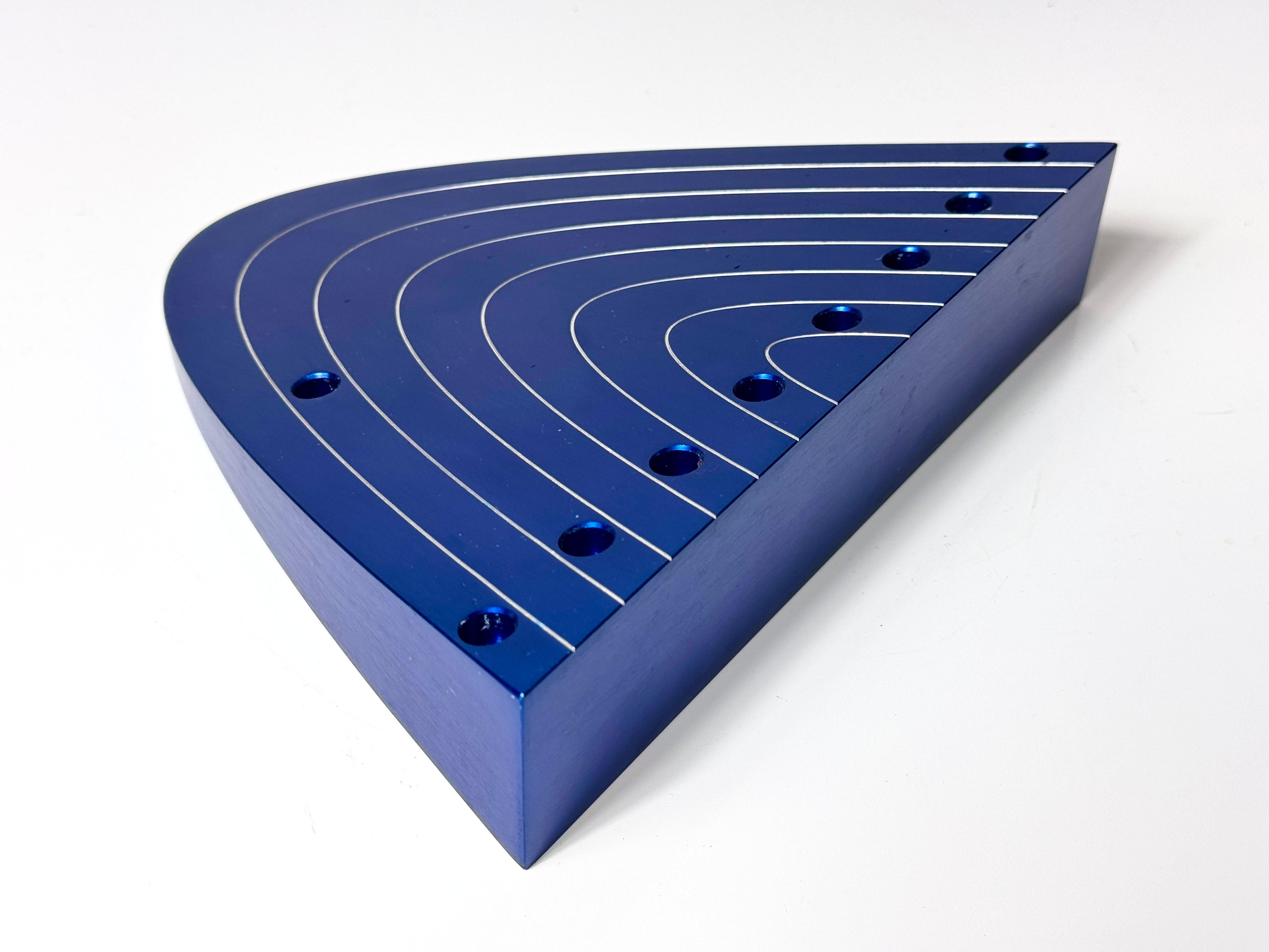 20th Century Postmodern Contemporary Menorah in Blue Anodized Aluminum by Luigi Del Monte For Sale