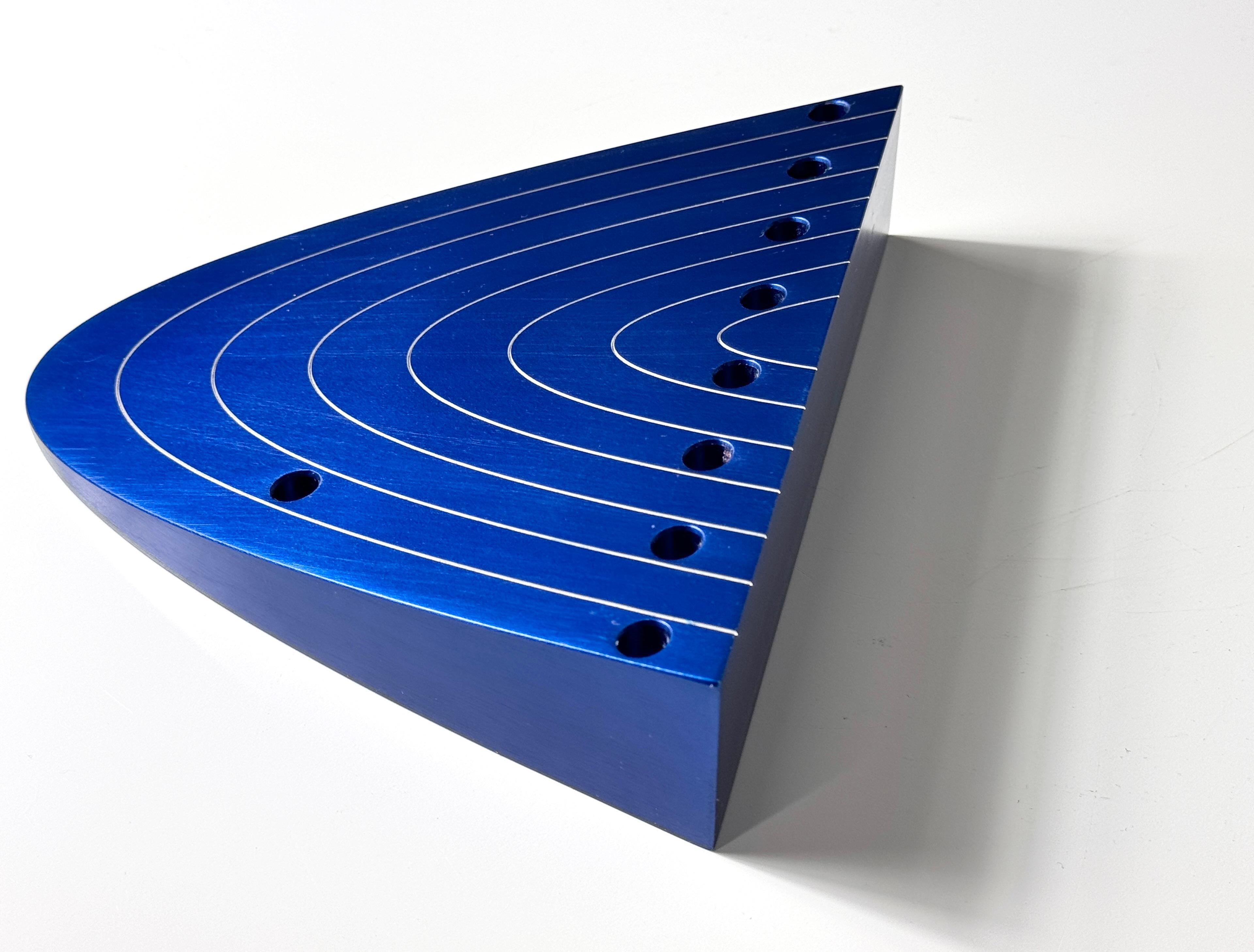 Postmodern Contemporary Menorah in Blue Anodized Aluminum by Luigi Del Monte For Sale 1