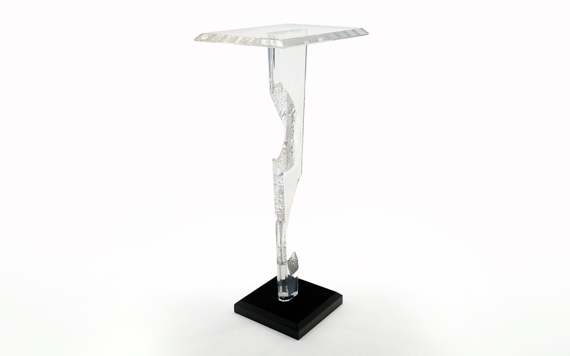 Post-Modern Post Modern / Contemporary Pedestal Display Stand, Clear & Black Lucite/ Acrylic For Sale