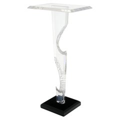 Retro Post Modern / Contemporary Pedestal Display Stand, Clear & Black Lucite/ Acrylic