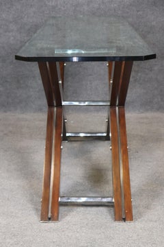 Post Modern Contemporary Wood Steel and Glass Console Table