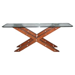 Post Modern Contemporary Wood Steel and Glass Console Table
