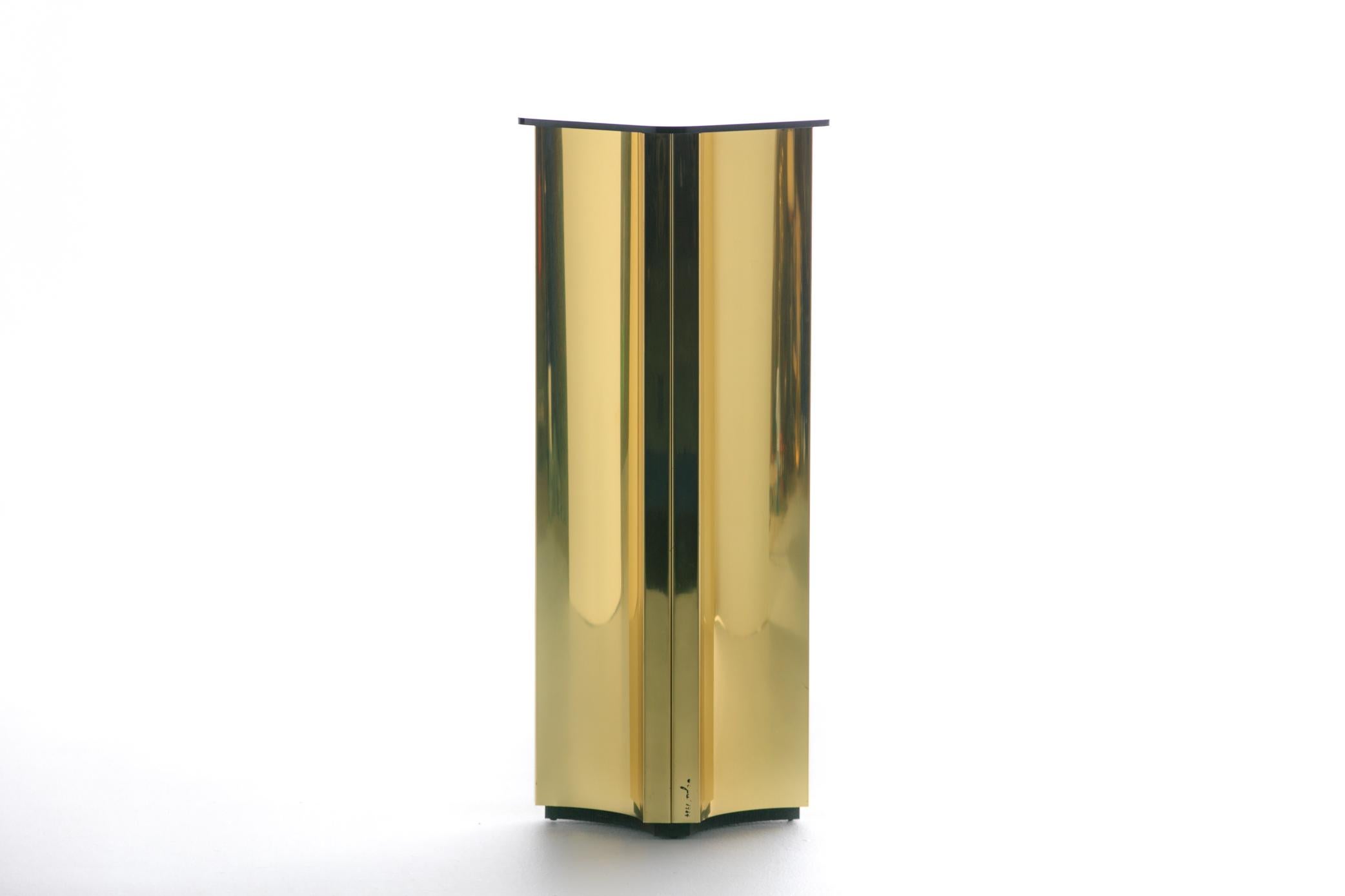Post Modern Curtis Jeré Brass and Smoked Glass Pedestal Signed 1984 For Sale 1