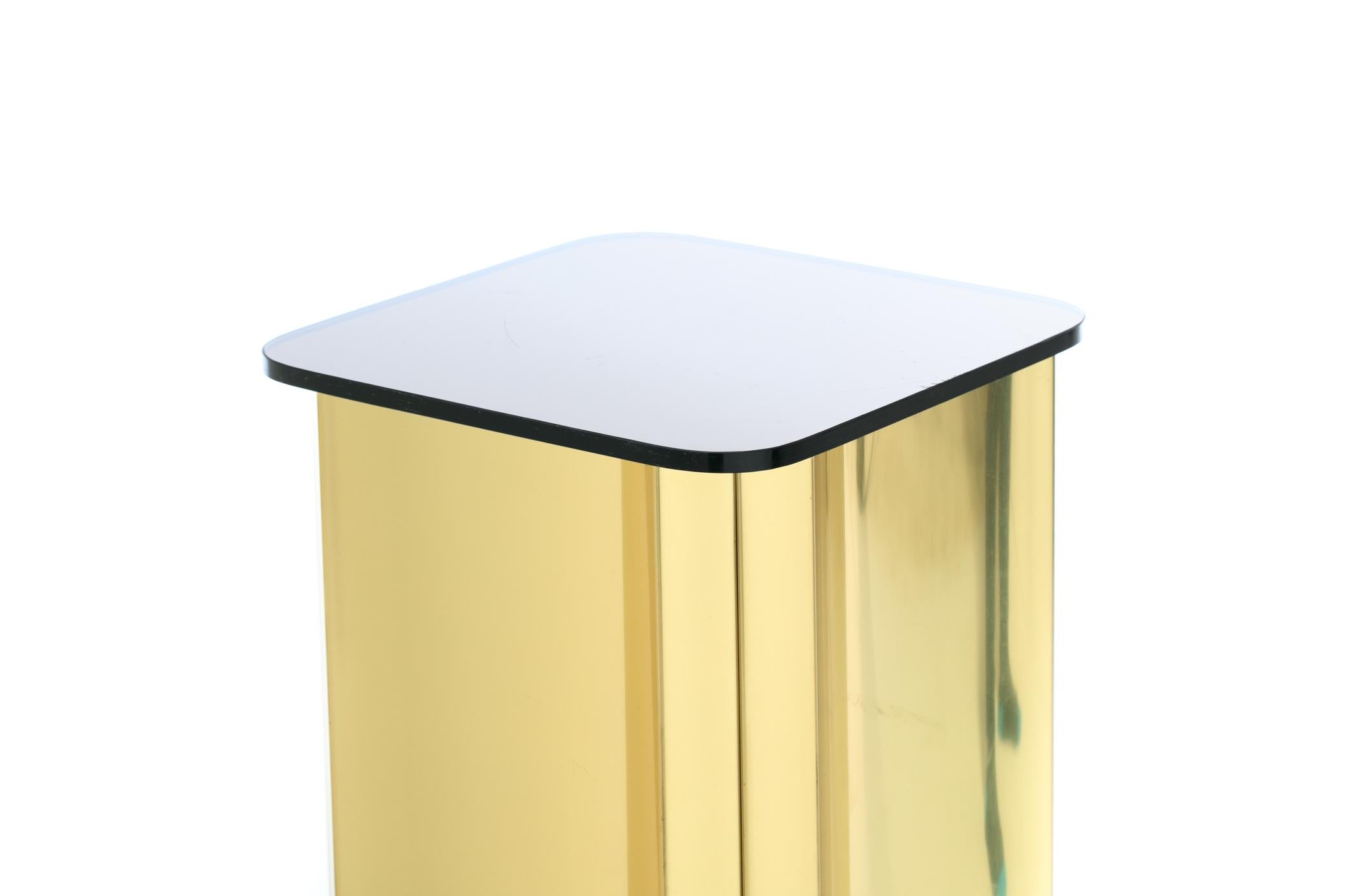 Post Modern Curtis Jeré Brass and Smoked Glass Pedestal Signed 1984 For Sale 2