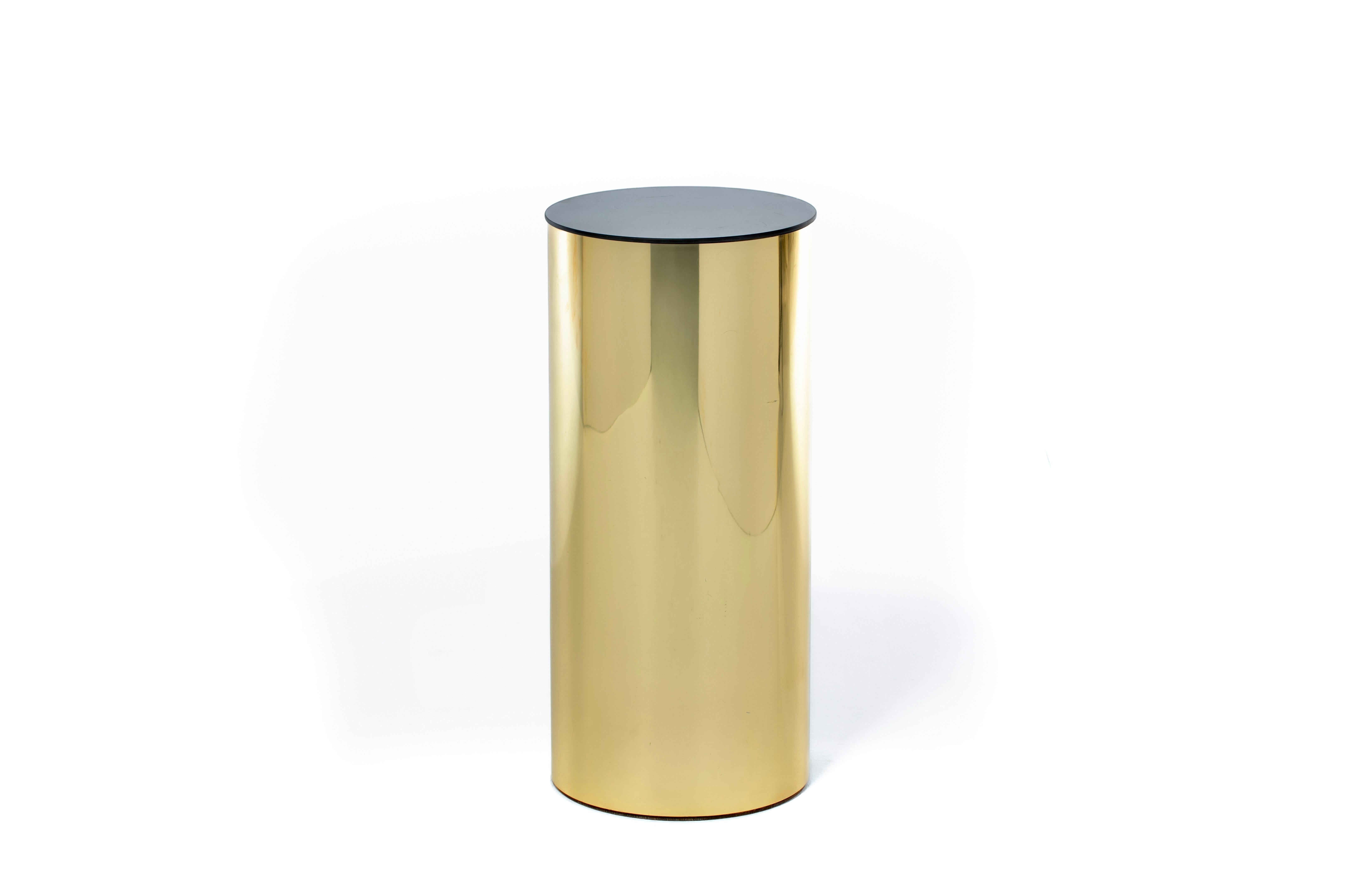 Post Modern Curtis Jere Circular Pedestal of Brass and Smoked Glass, c. 1984 For Sale 2