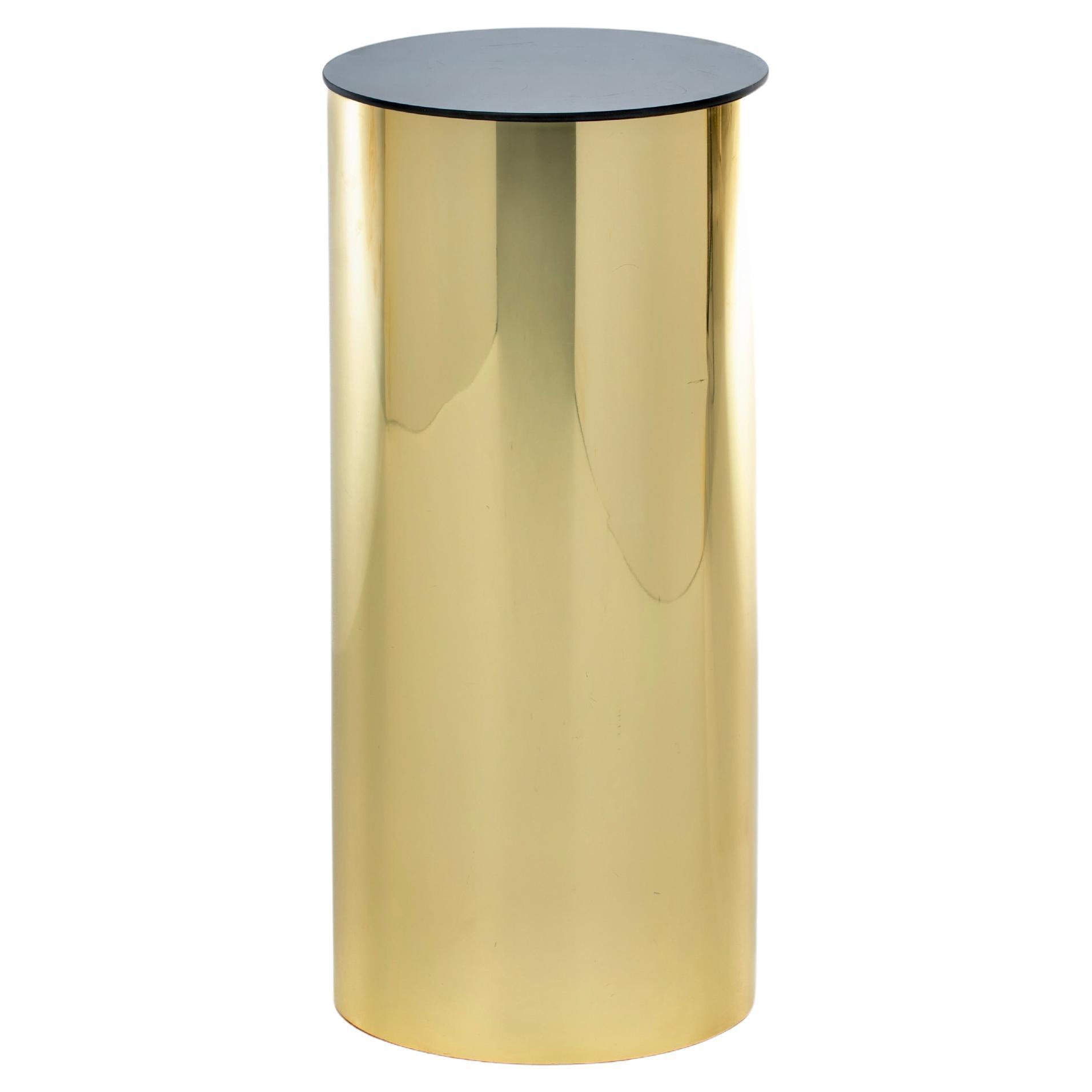 Post Modern Curtis Jere Circular Pedestal of Brass and Smoked Glass, c. 1984 For Sale