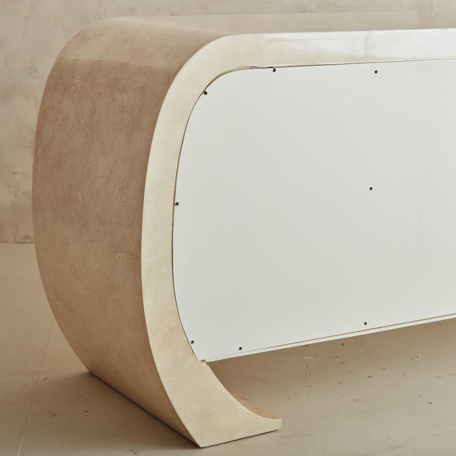 Post Modern Curved Credenza in Ivory Faux Parchment Finish, 1980s 6