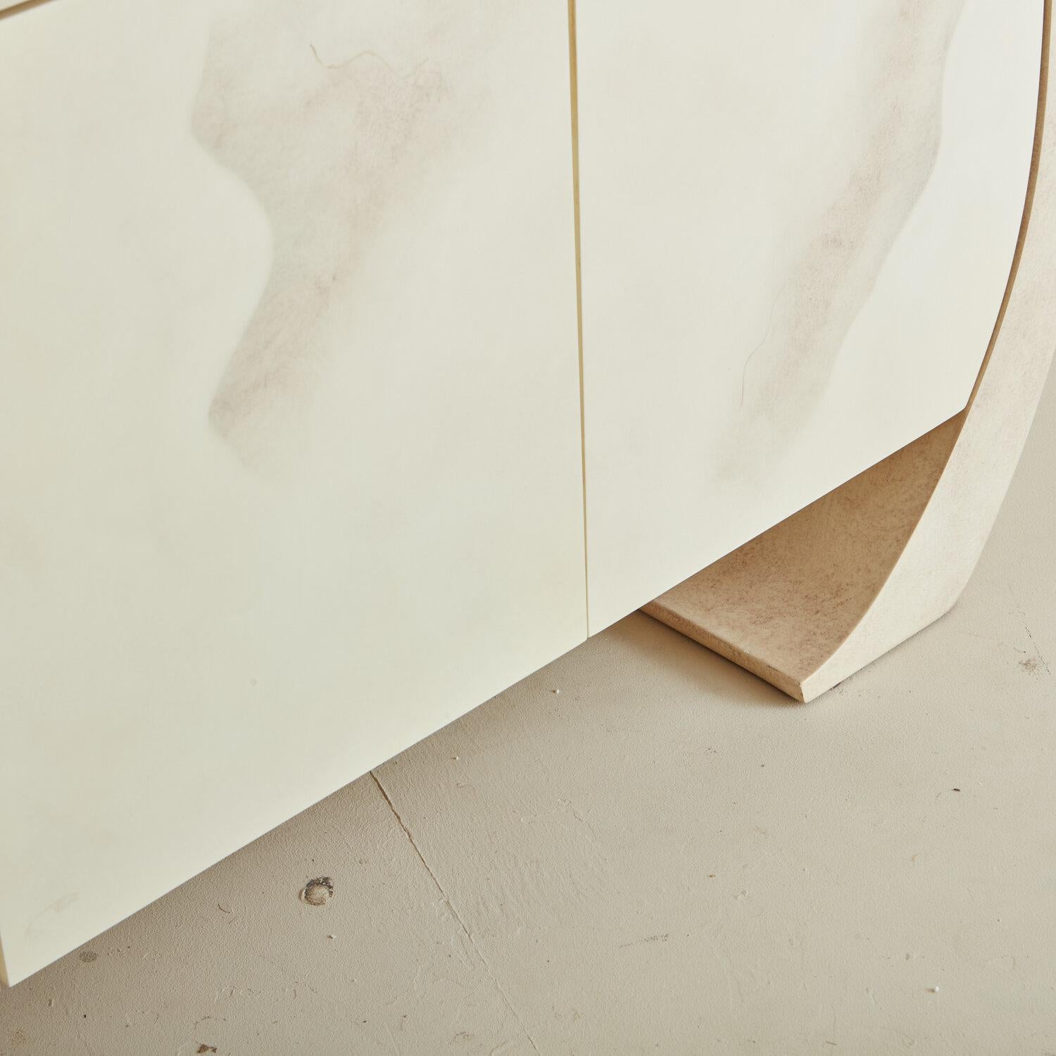 Post Modern Curved Credenza in Ivory Faux Parchment Finish, 1980s 3