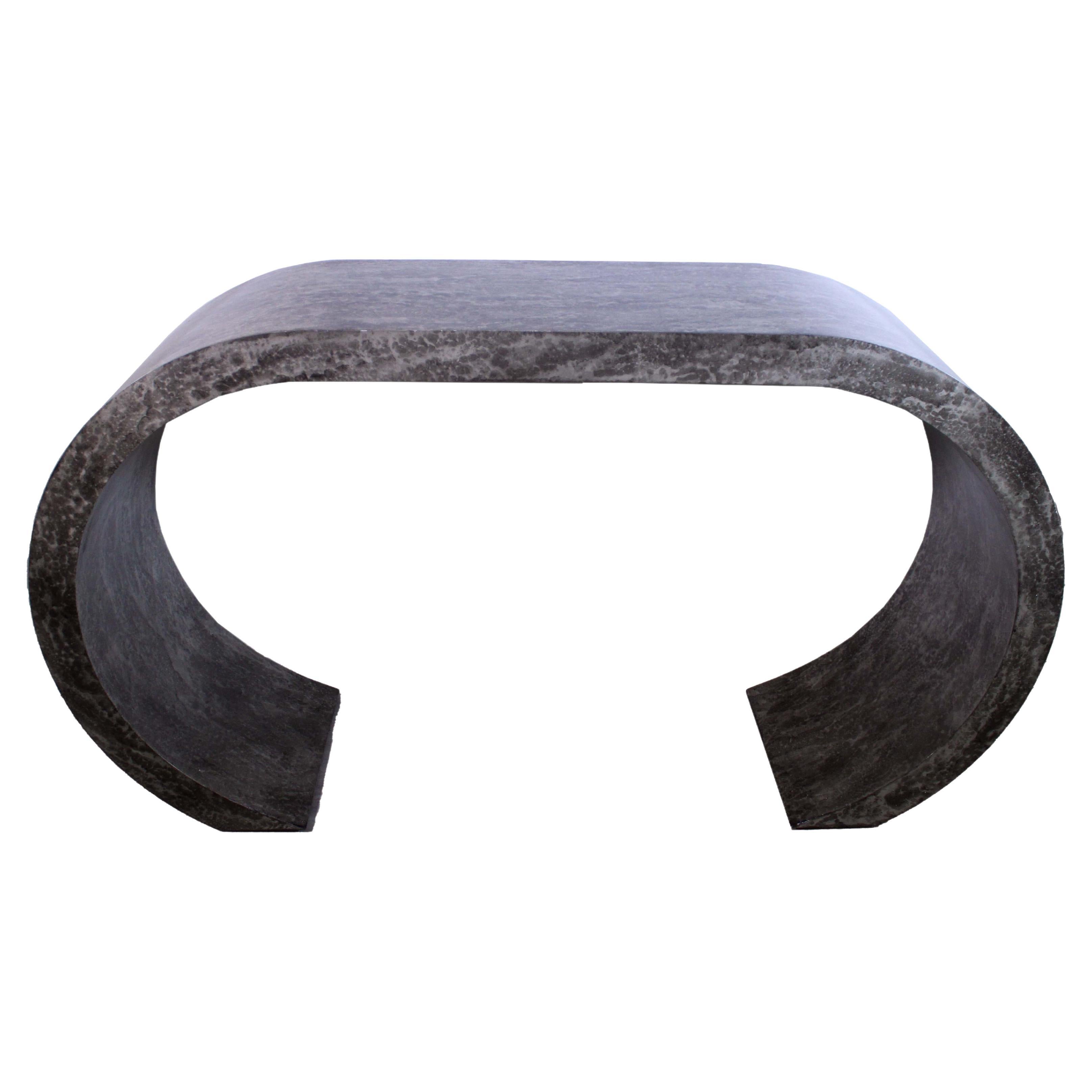 Post Modern Curved Faux Stone Console Table For Sale