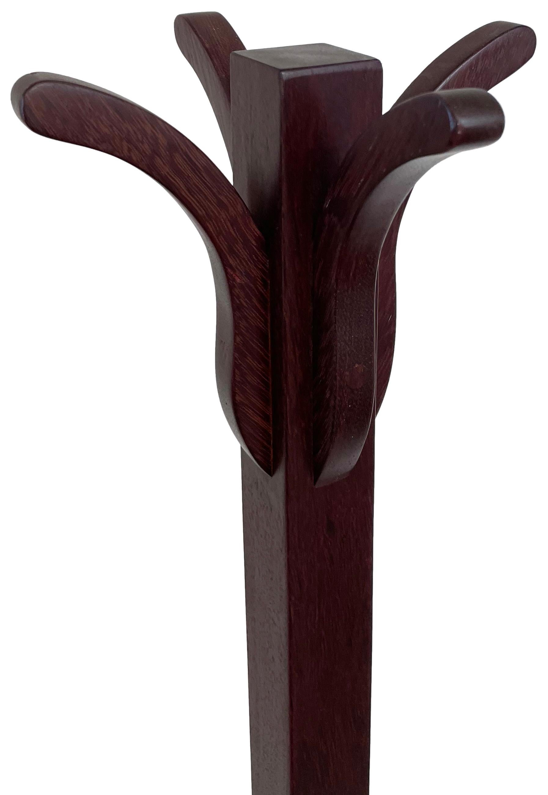 Post-Modern Curvilinear Purpleheart Wood Coat Rack In Good Condition For Sale In Los Angeles, CA