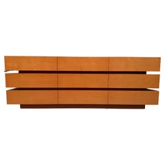 Post modern custom 9 drawer floating dresser blonde geometric design Italy