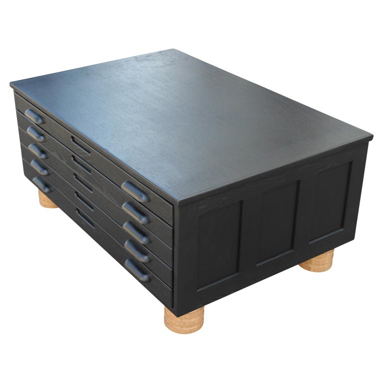 Postmodern Custom Black Stained Oak Custom Flat File Coffee Table at 1stDibs