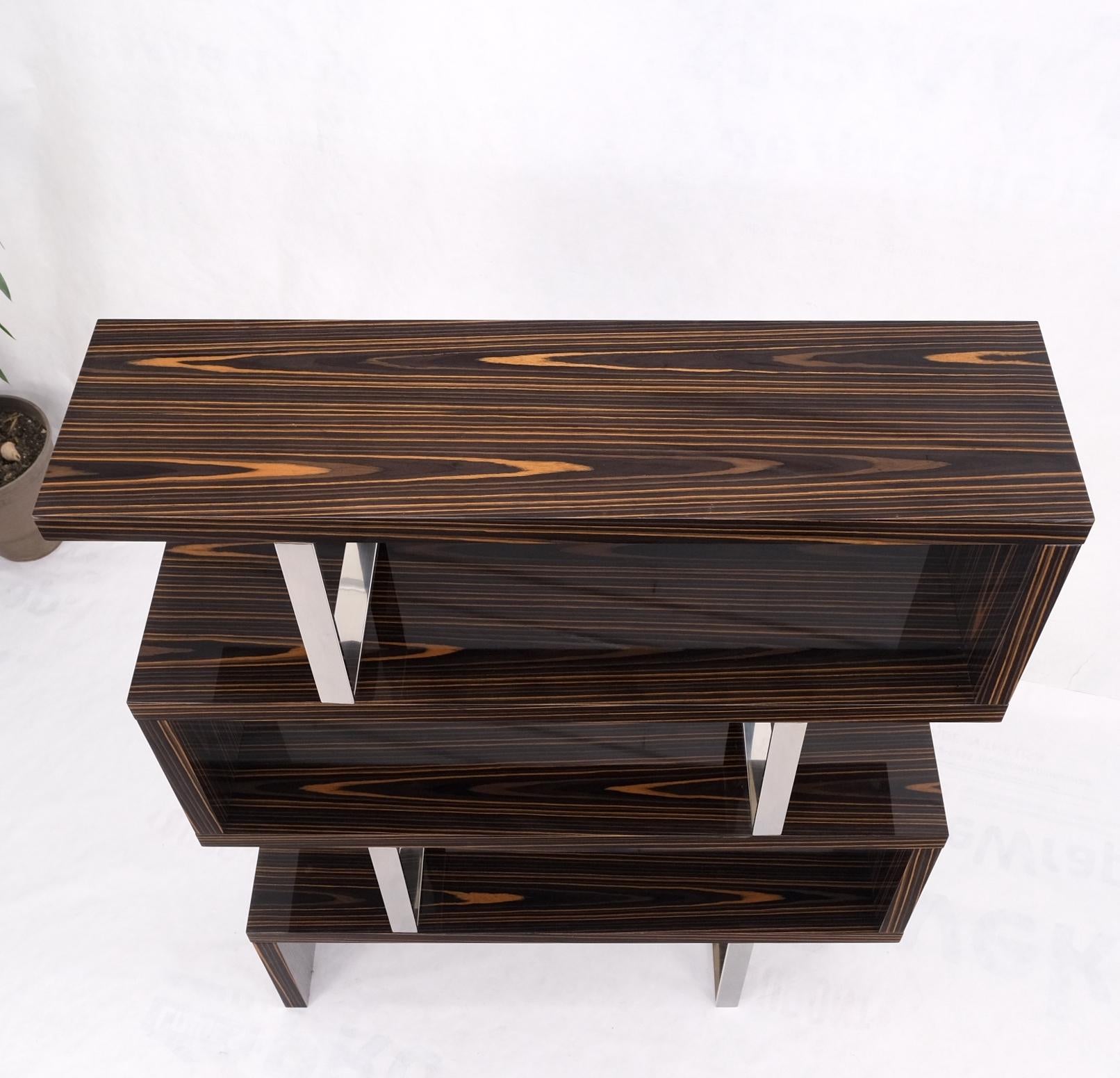 Post Modern Custom Design Zebra Wood & Chrome Etagere Bookcase Shelf Wall Unit For Sale 4