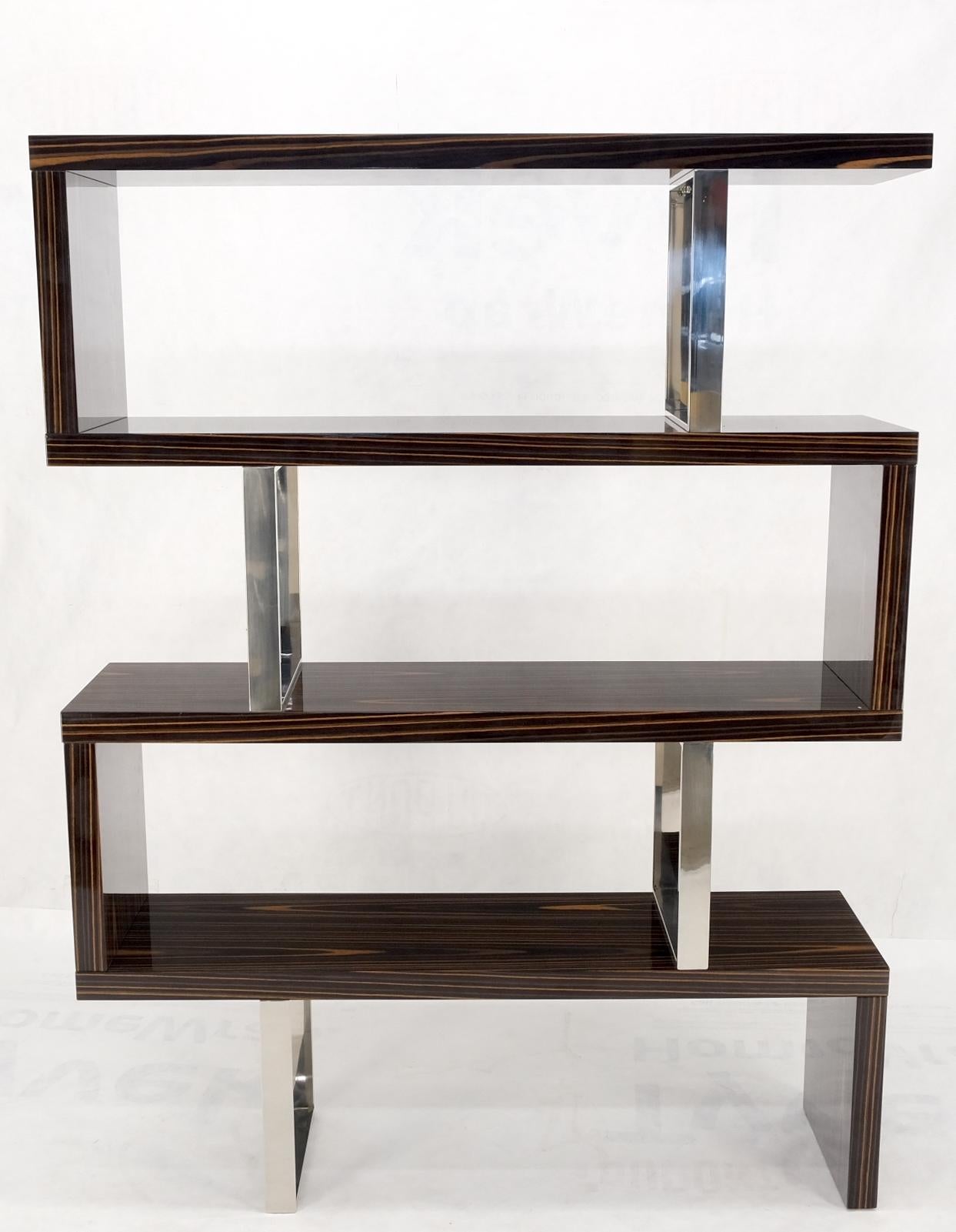 Post Modern Custom Design Zebra Wood & Chrome Etagere Bookcase Shelf Wall Unit For Sale 5