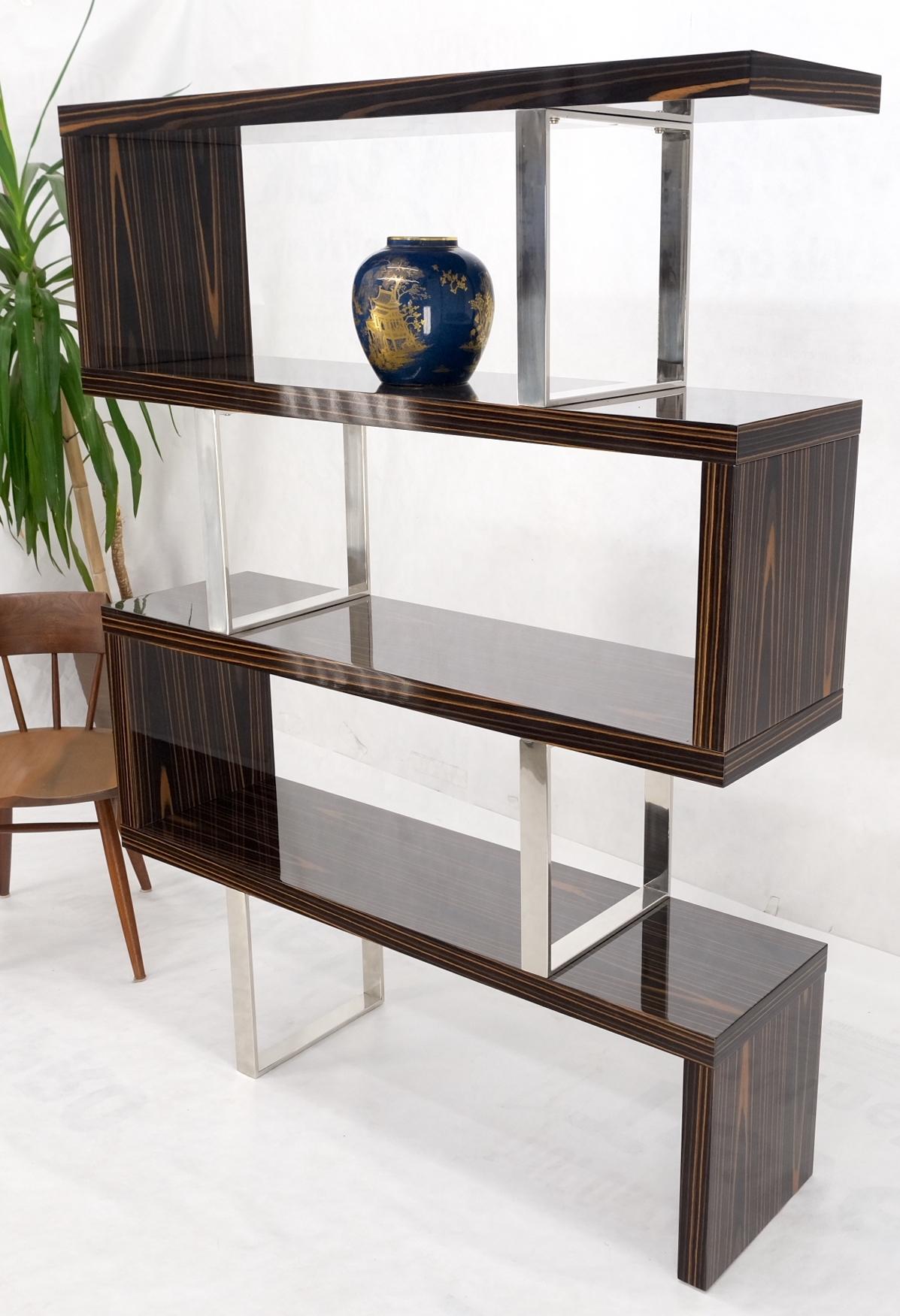 Post Modern Custom Design Zebra Wood & Chrome Etagere Bookcase Shelf Wall Unit For Sale 6