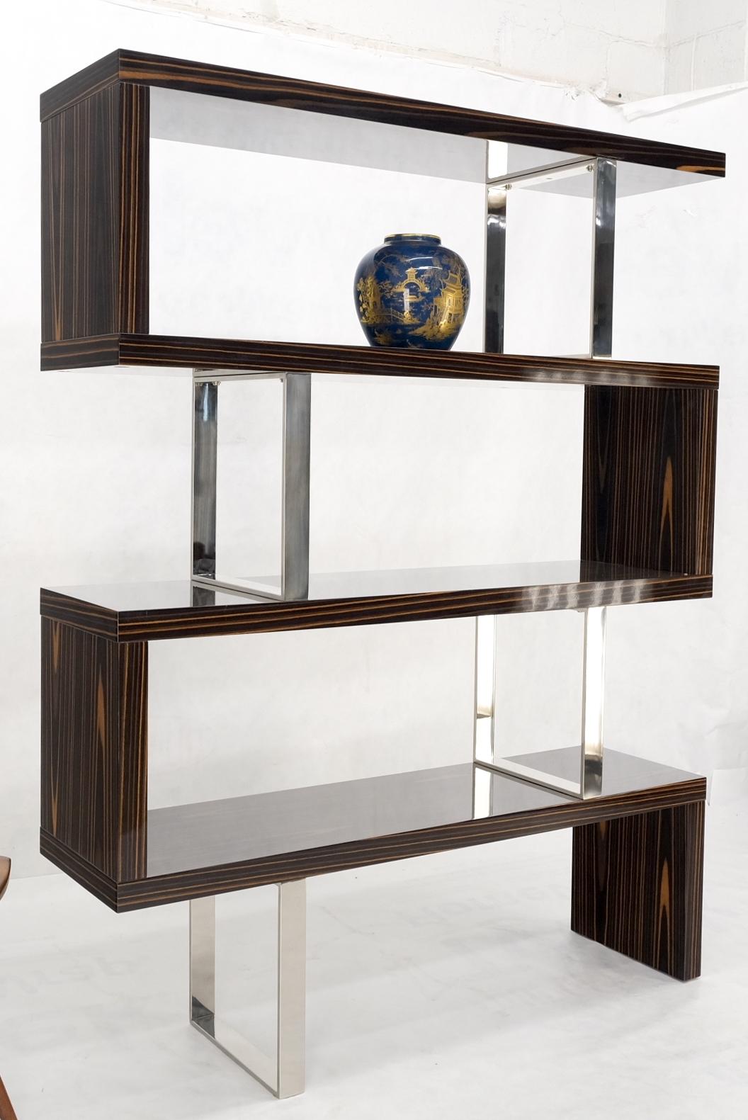 Post Modern Custom Design Zebra Wood & Chrome Etagere Bookcase Shelf Wall Unit For Sale 7