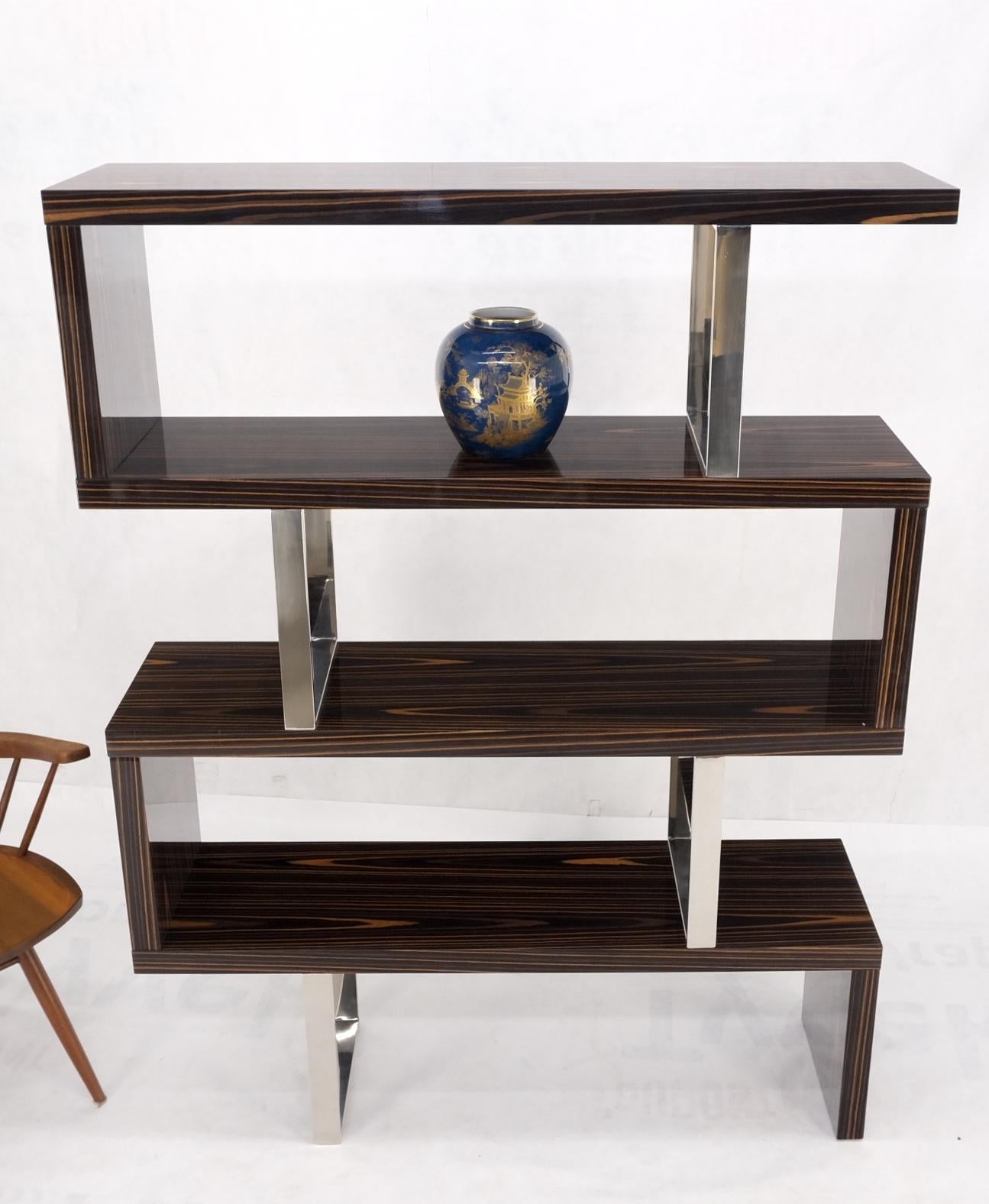 Post Modern Custom Design Zebra Wood & Chrome Etagere Bookcase Shelf Wall Unit For Sale 8