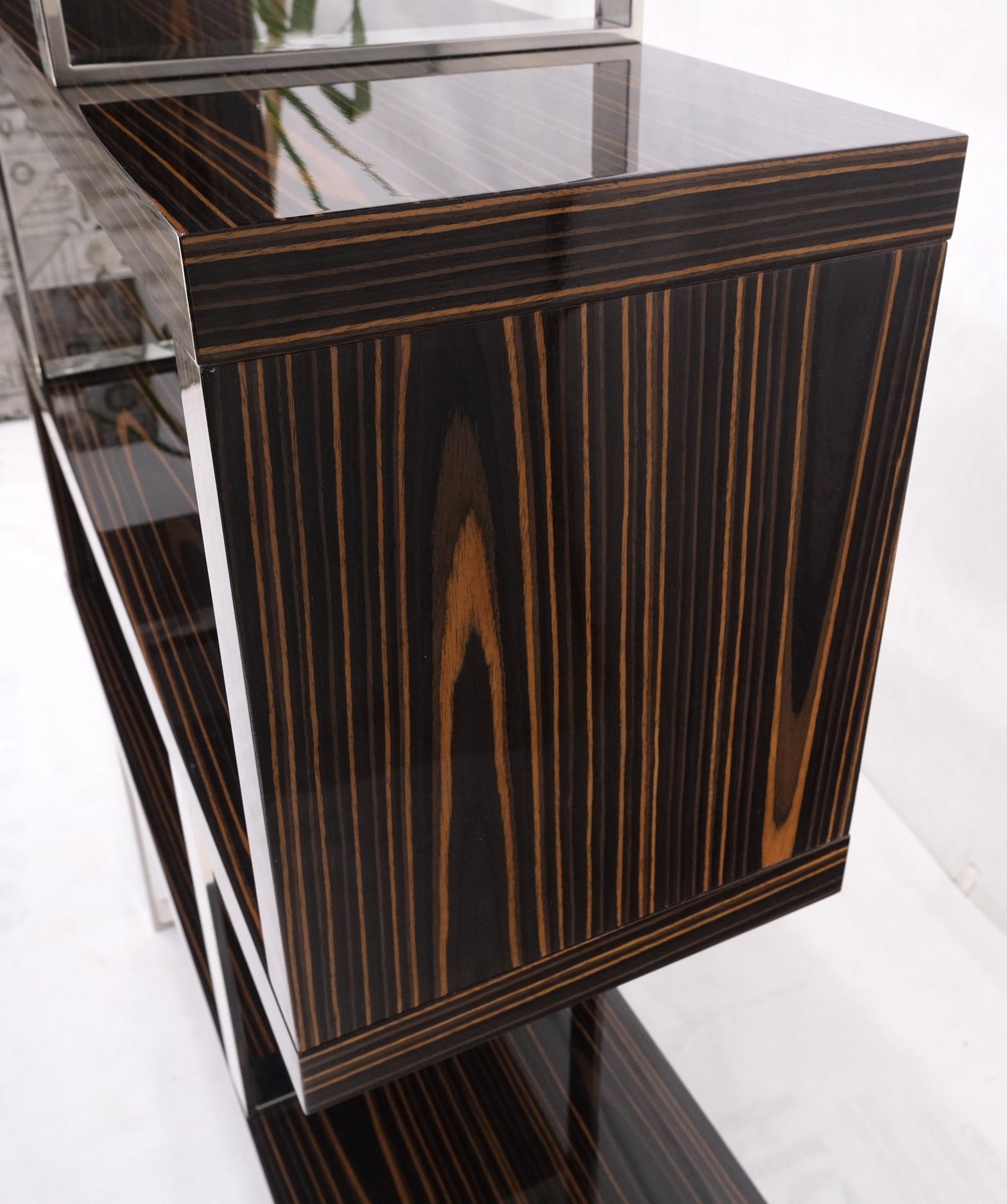Post Modern Custom Design Zebra Wood & Chrome Etagere Bookcase Shelf Wall Unit For Sale 2