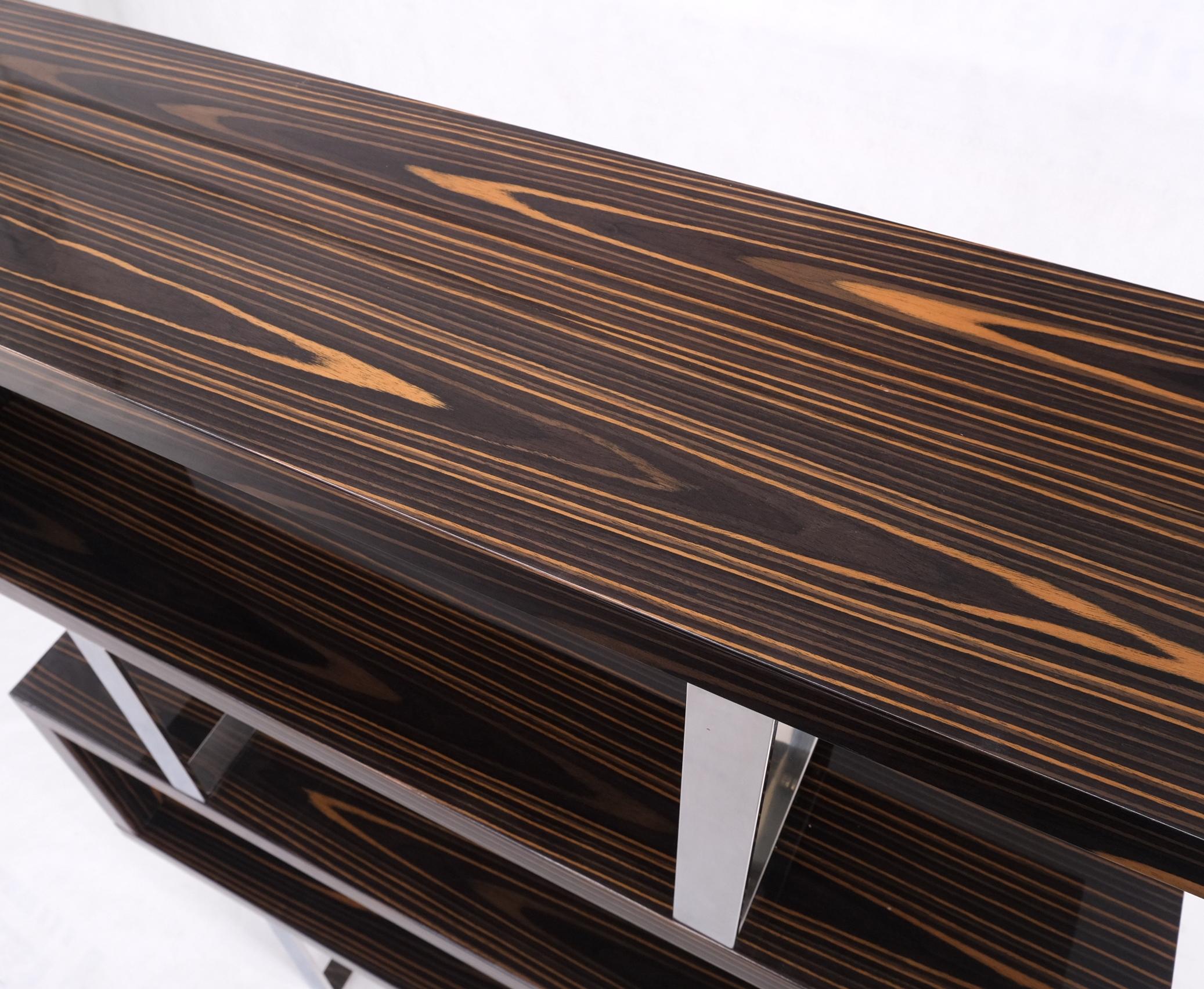 Post Modern Custom Design Zebra Wood & Chrome Etagere Bookcase Shelf Wall Unit For Sale 3