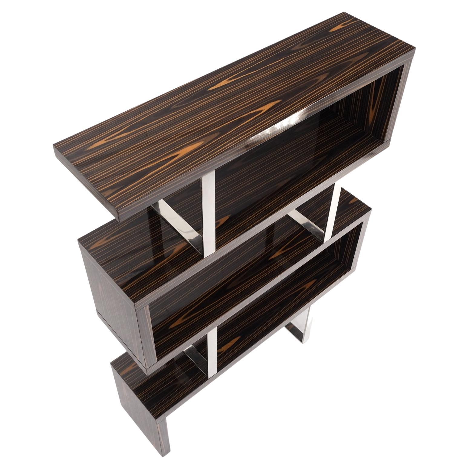 Post Modern Custom Design Zebra Wood & Chrome Etagere Bookcase Shelf Wall Unit For Sale