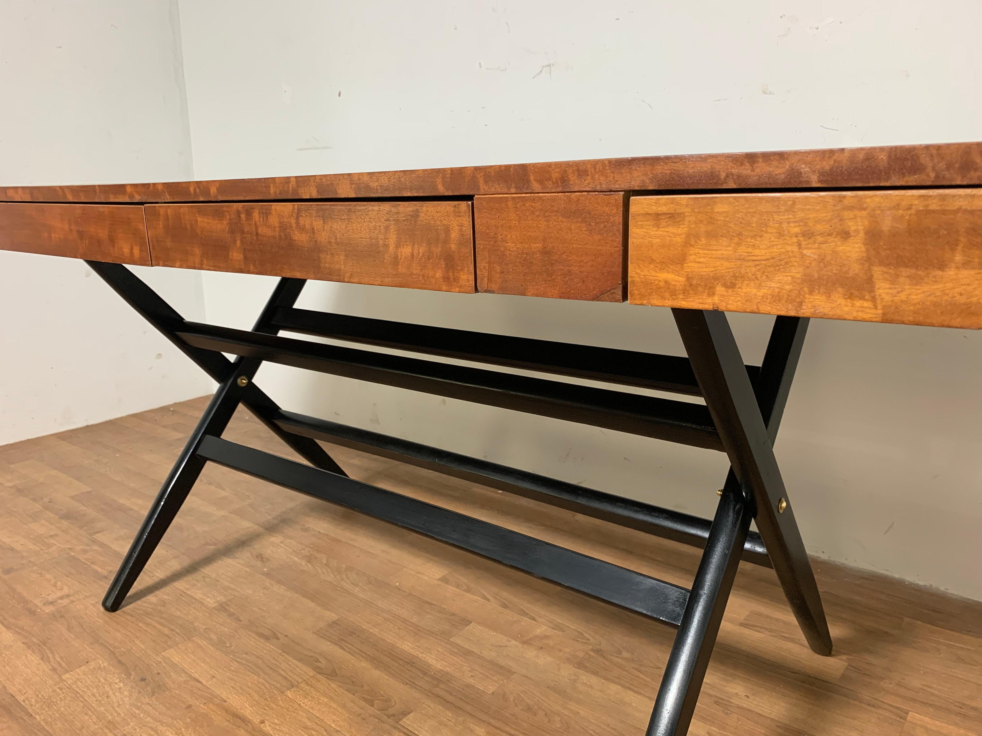 Late 20th Century Post Modern Custom Made Campaign Style Partners Desk with X Form Legs