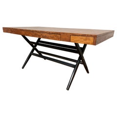 Post Modern Custom Made Campaign Style Partners Desk with X Form Legs