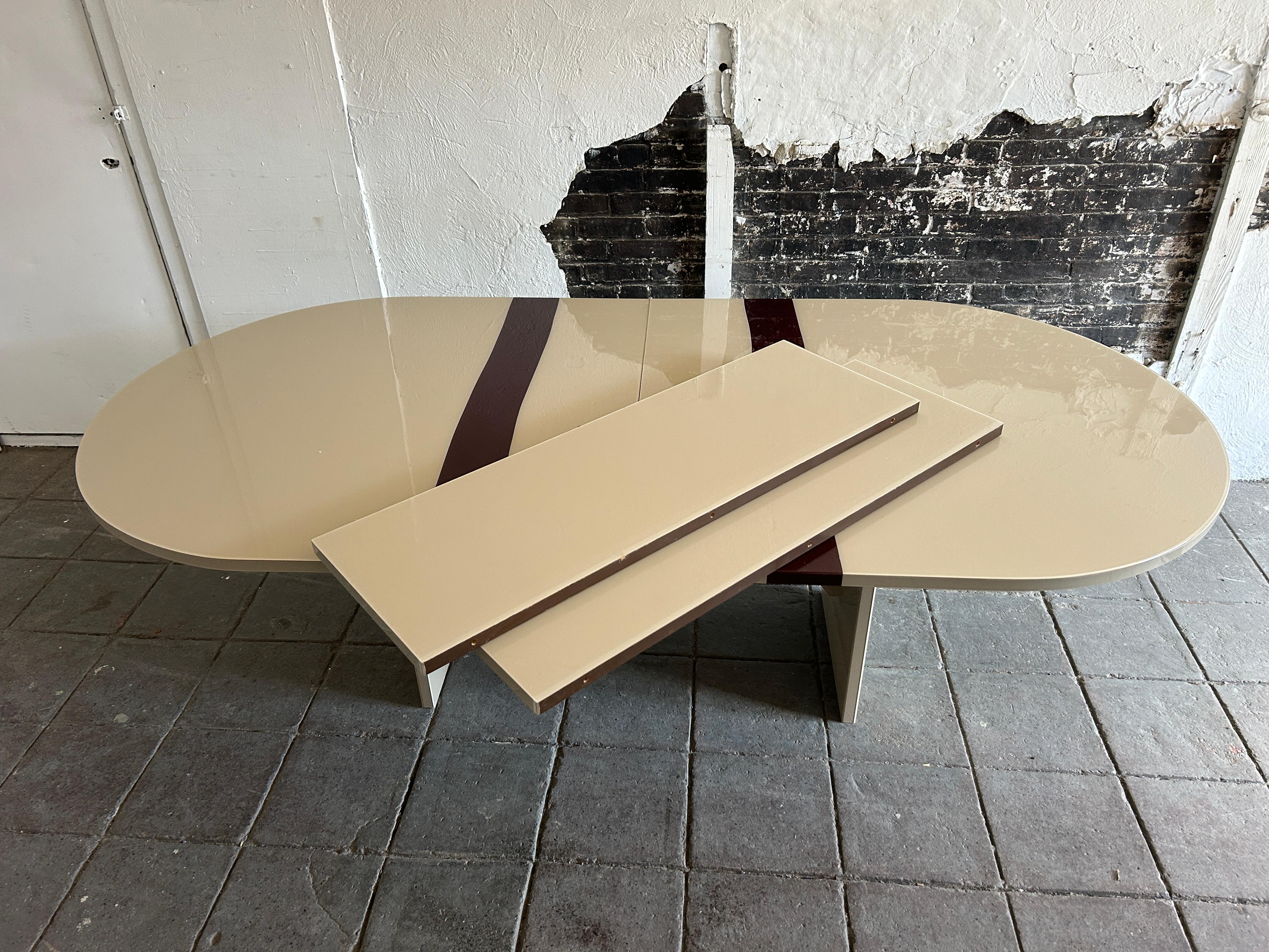 Late 20th Century Post modern custom tan with maroon stripe dining table by Pace For Sale
