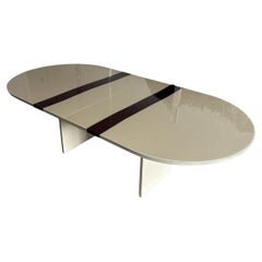 Post modern custom tan with maroon stripe dining table by Pace
