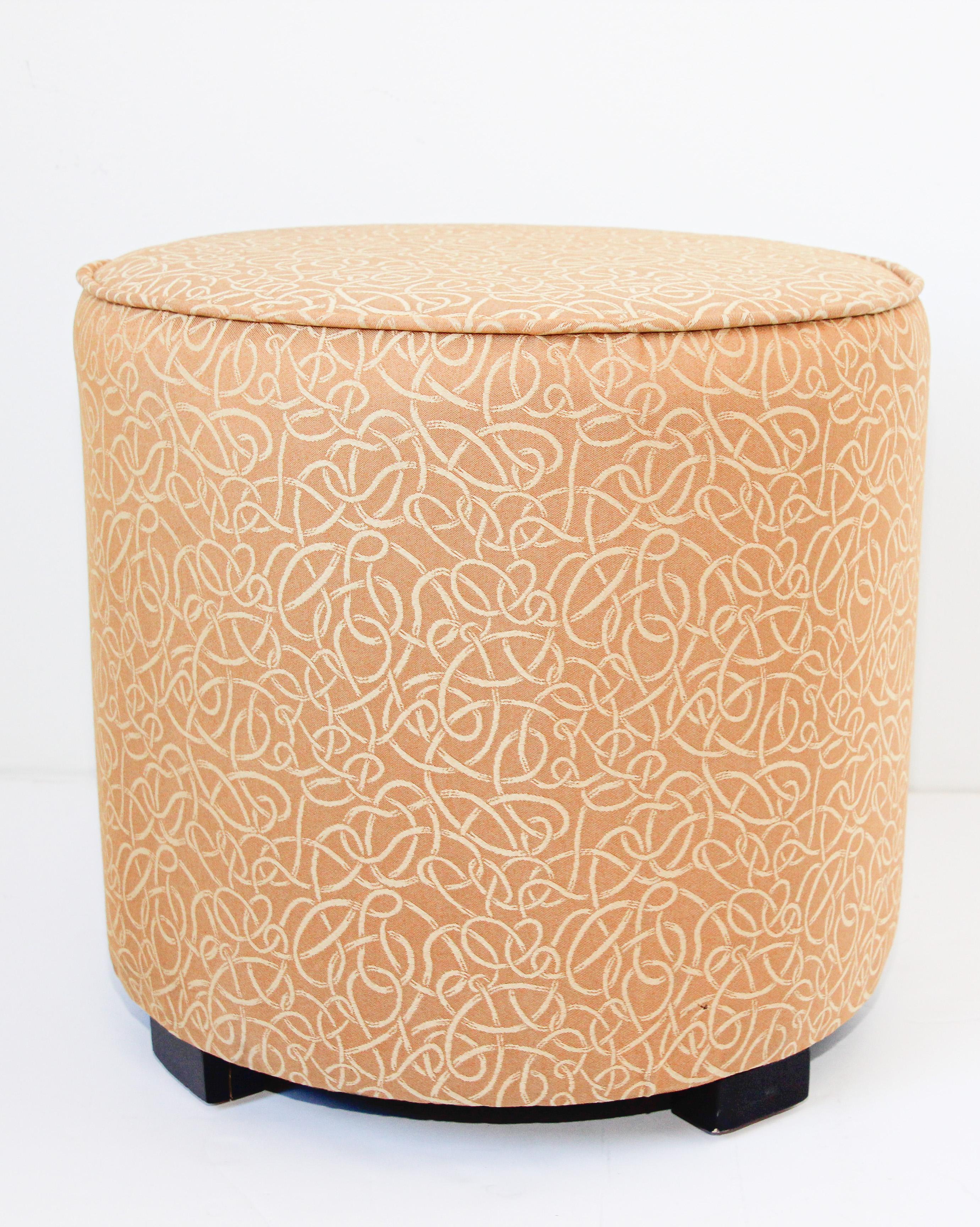 Post Moroccan Art Deco Style Pouf Upholstered in Gold Fabric For Sale 2