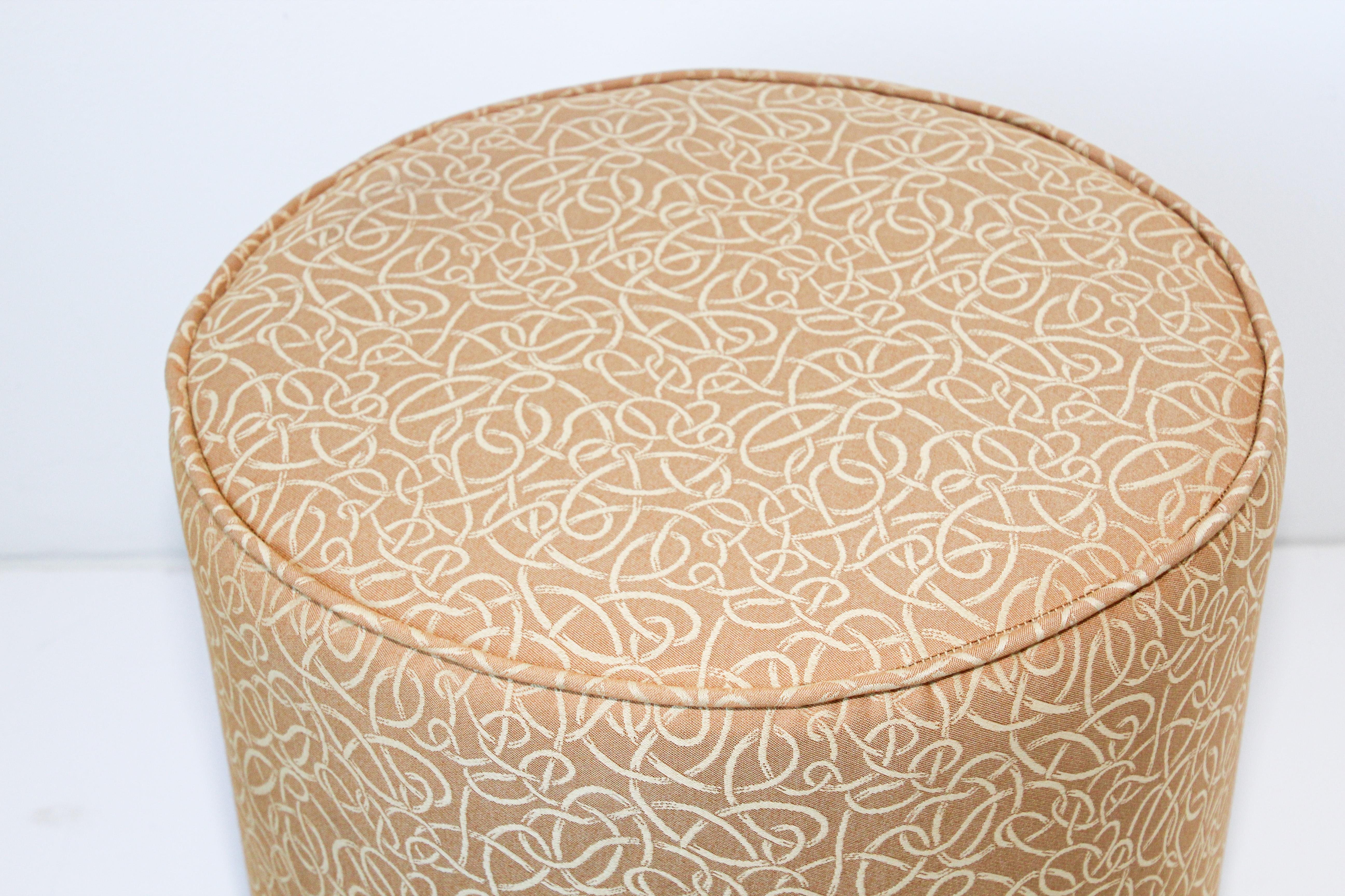 Post Moroccan Art Deco Style Pouf Upholstered in Gold Fabric For Sale 3
