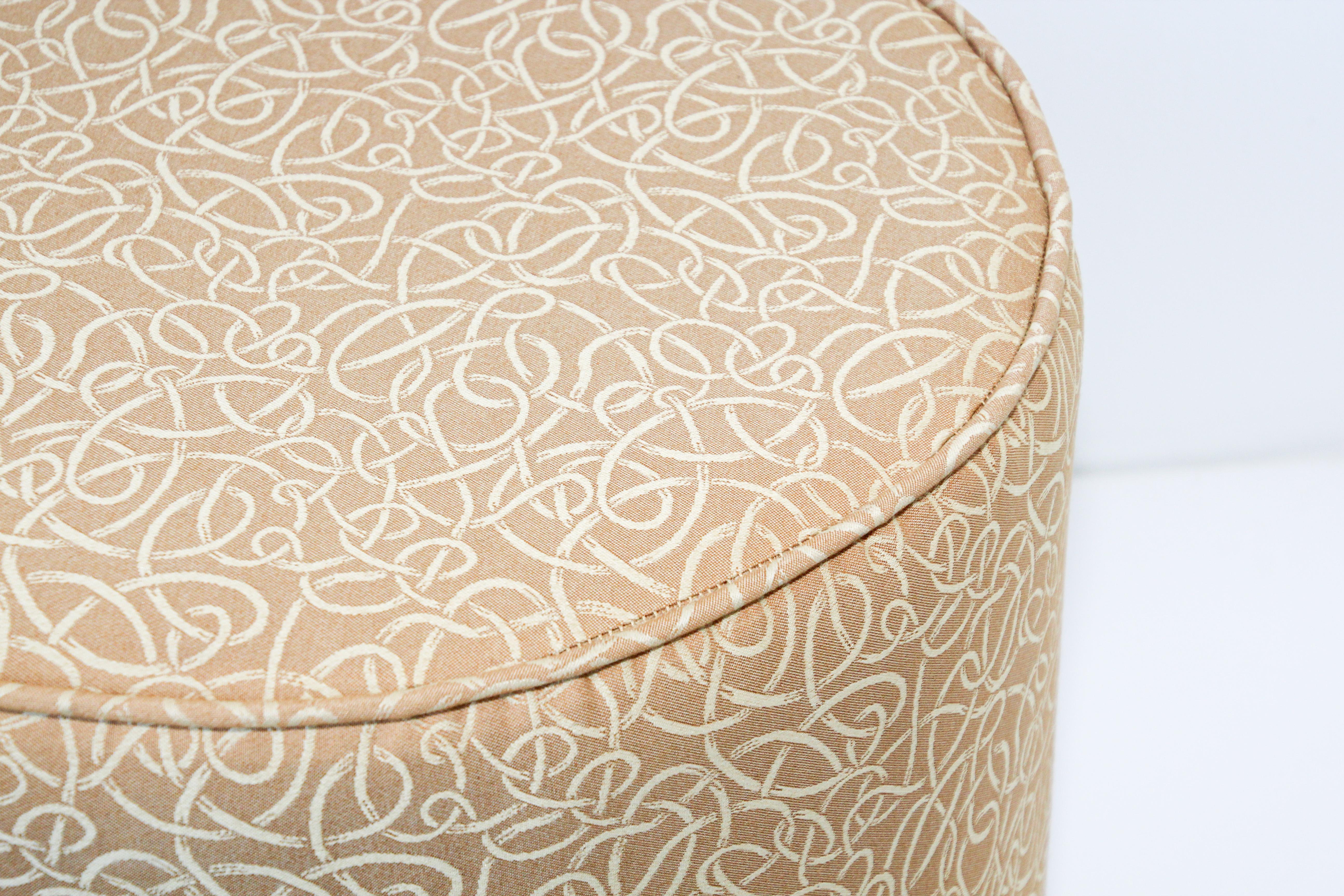 Post Moroccan Art Deco Style Pouf Upholstered in Gold Fabric For Sale 3
