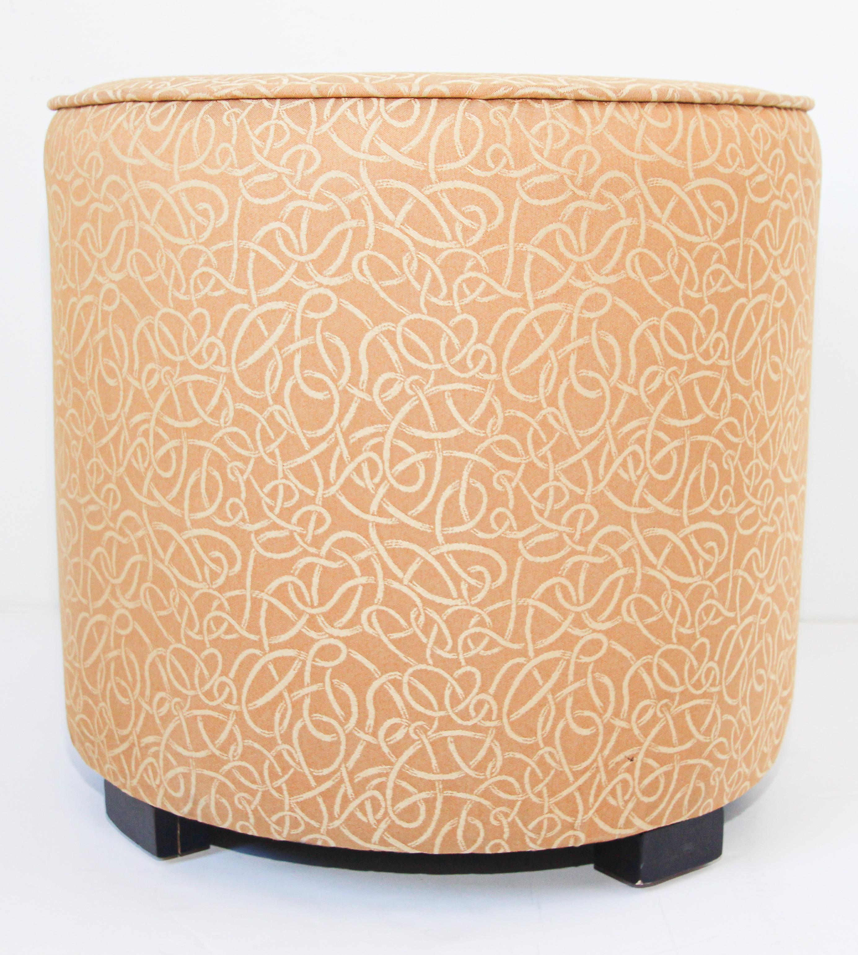 Post Moroccan Art Deco Style Pouf Upholstered in Gold Fabric For Sale 7