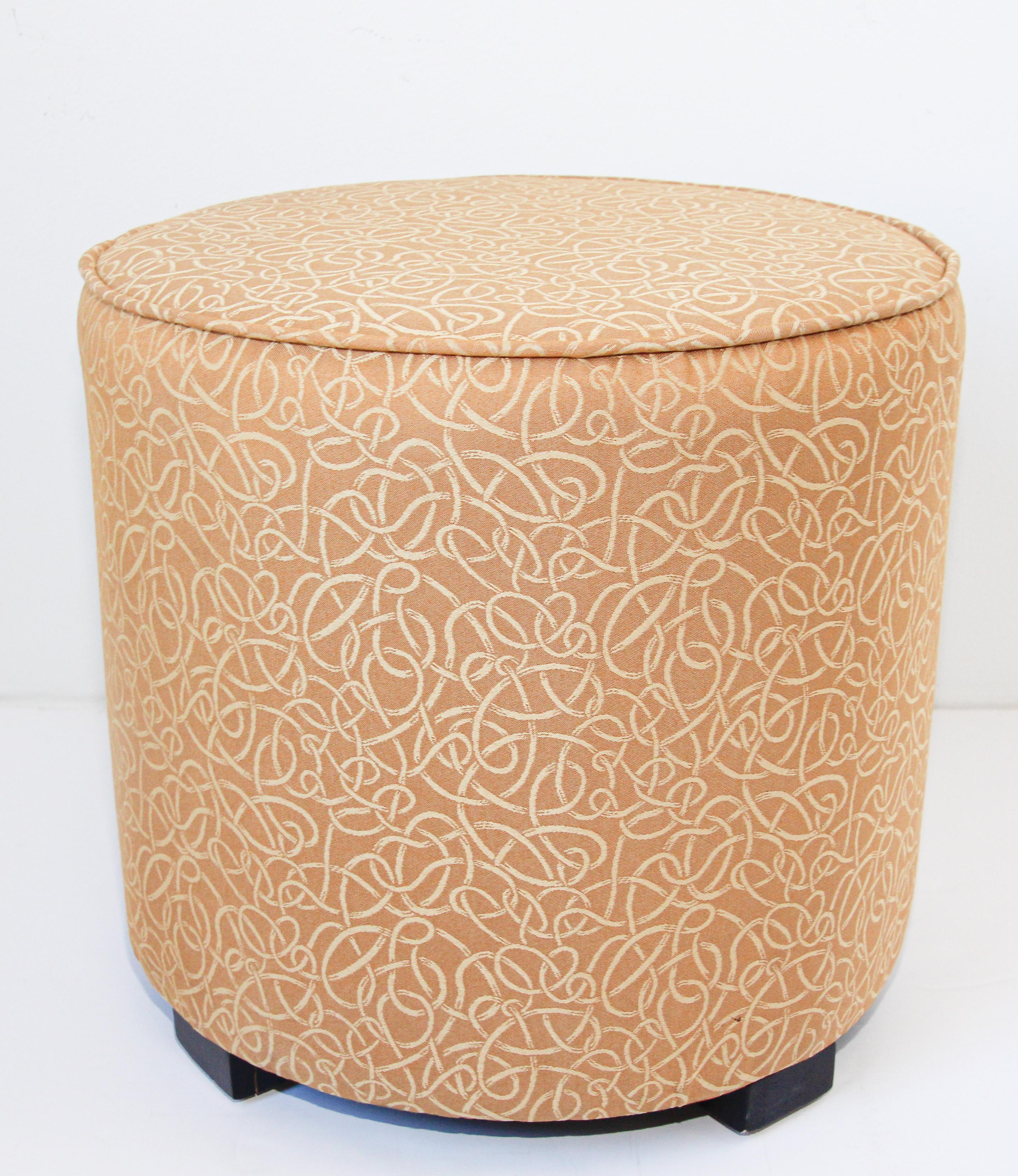 Post Moroccan Art Deco Style Pouf Upholstered in Gold Fabric For Sale 8