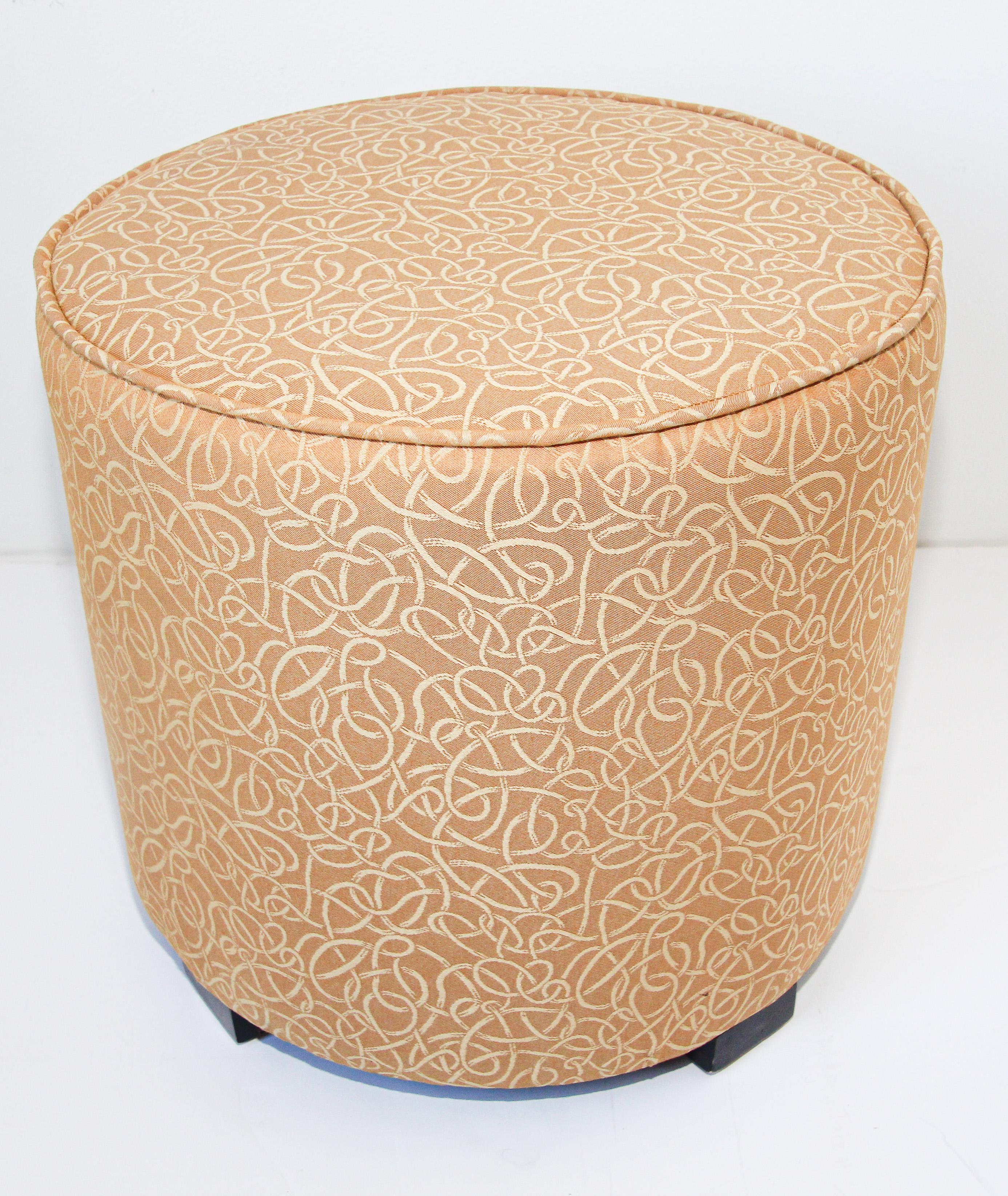 Post Moroccan Art Deco Style Pouf Upholstered in Gold Fabric For Sale 9