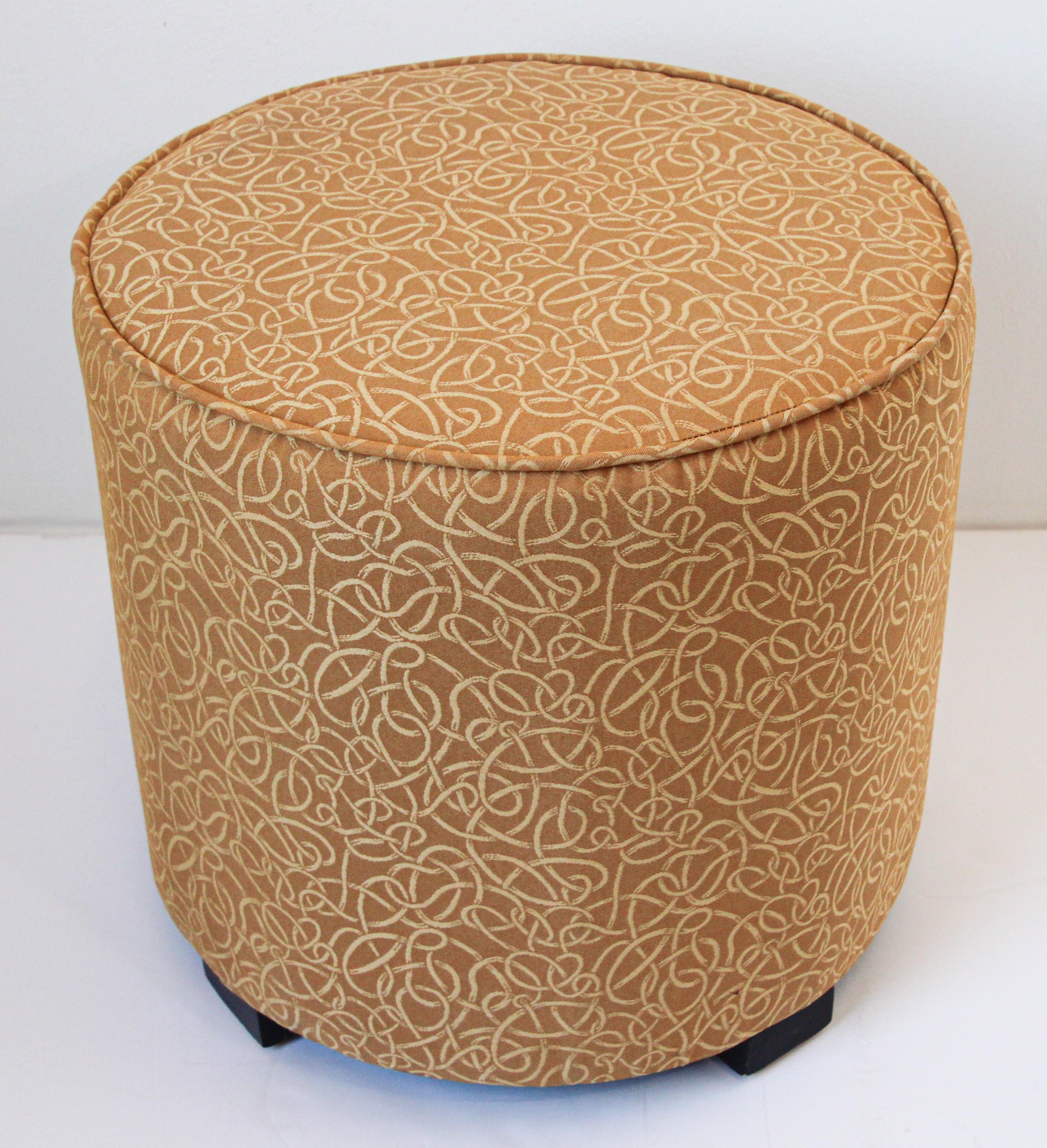 Post Moroccan Art Deco Style Pouf Upholstered in Gold Fabric For Sale 10