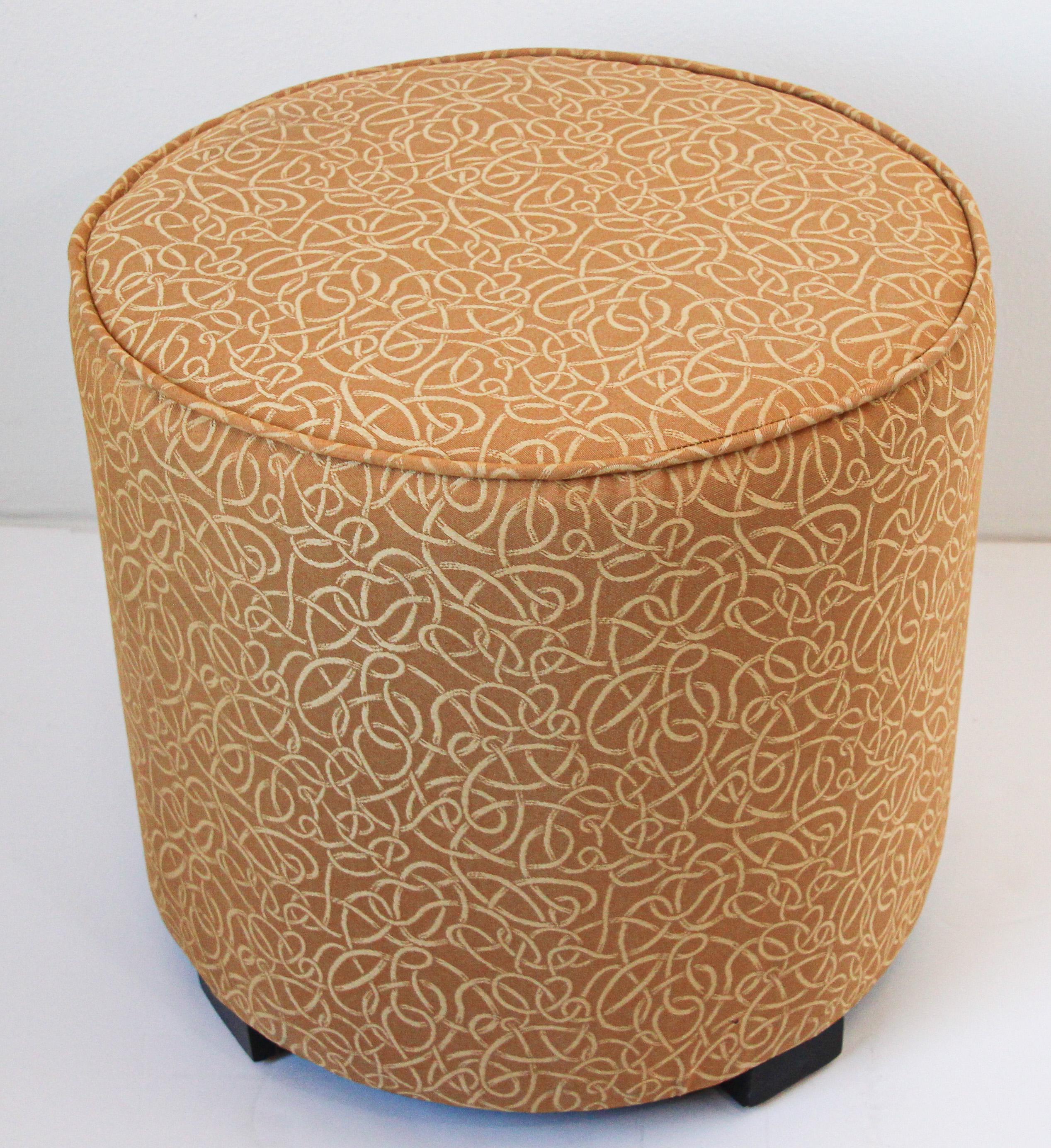 American Post Moroccan Art Deco Style Pouf Upholstered in Gold Fabric For Sale