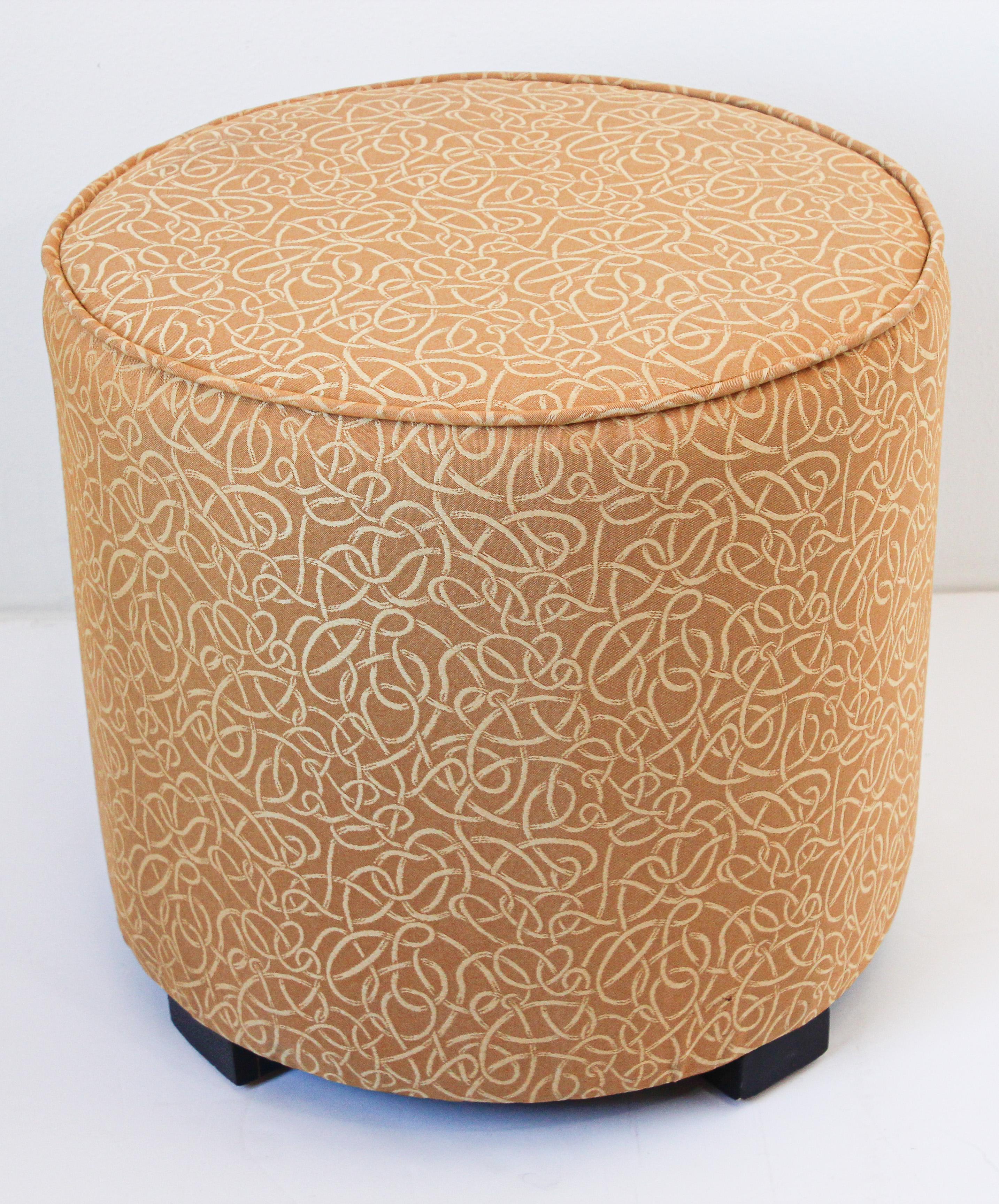 Hand-Crafted Post Moroccan Art Deco Style Pouf Upholstered in Gold Fabric For Sale
