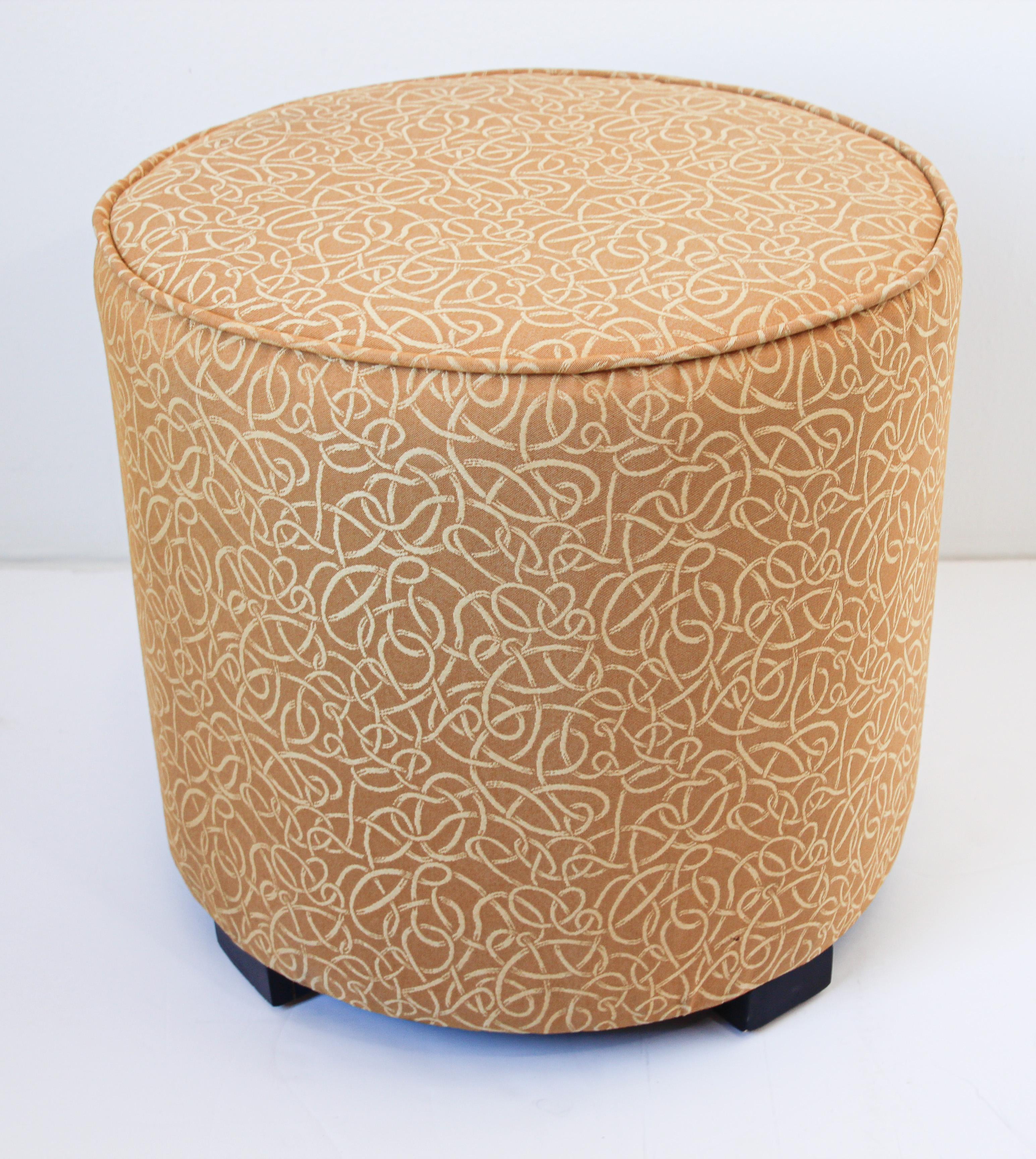20th Century Post Moroccan Art Deco Style Pouf Upholstered in Gold Fabric For Sale