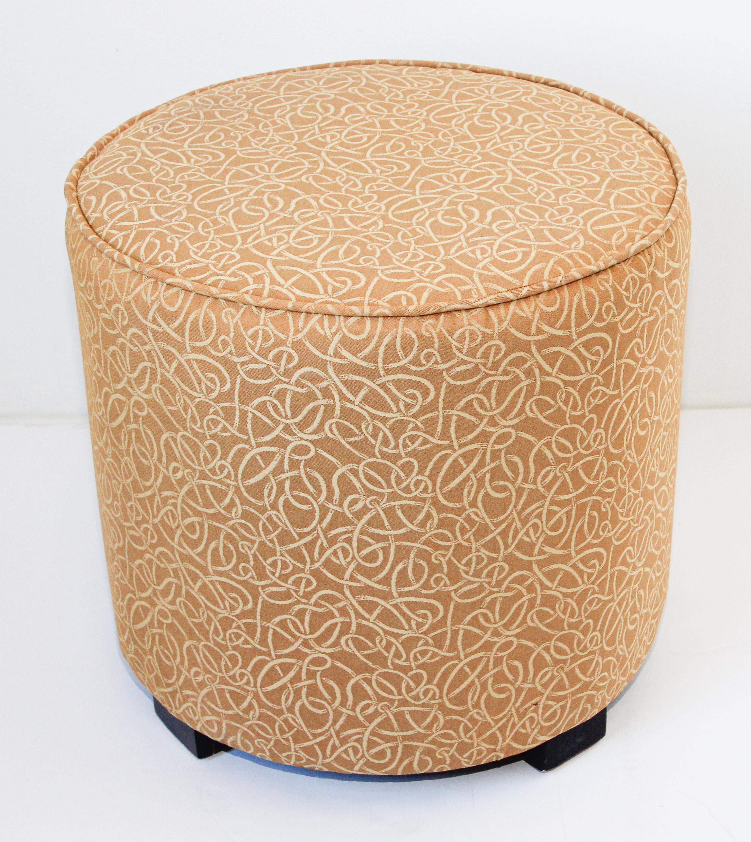 Post Moroccan Art Deco Style Pouf Upholstered in Gold Fabric For Sale 1
