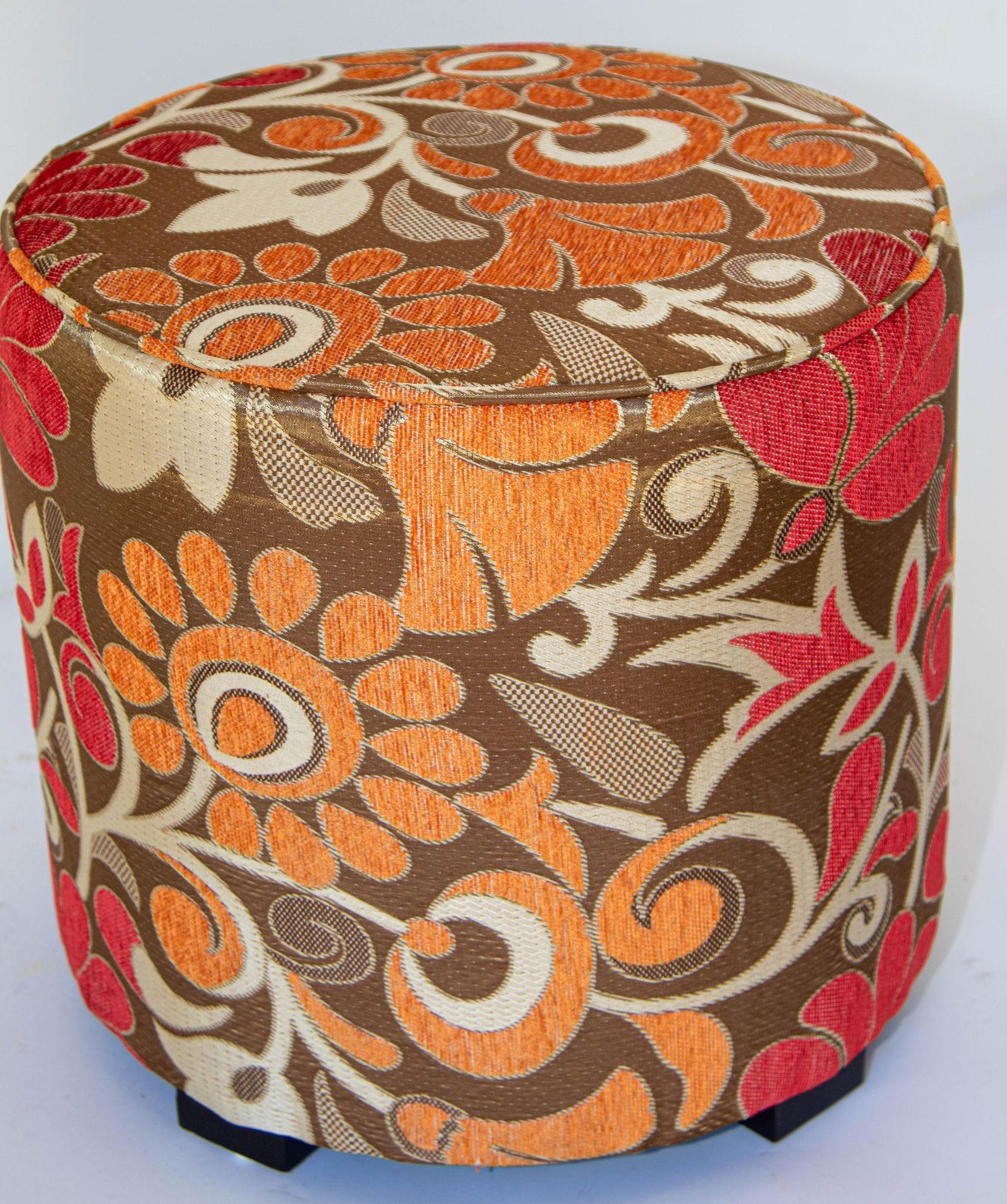 Post Modern Cylindrical Moroccan Pouf Upholstered Stool in Bold Colorful Fabric For Sale 4