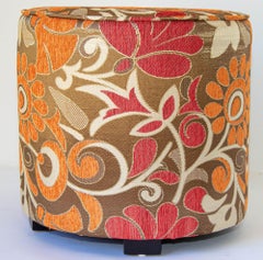 Post Modern Cylindrical Moroccan Pouf Upholstered Stool in Bold Colorful Fabric