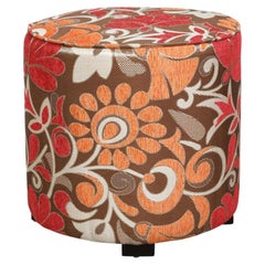 Vintage Post Modern Cylindrical Moroccan Pouf Upholstered Stool in Bold Colorful Fabric
