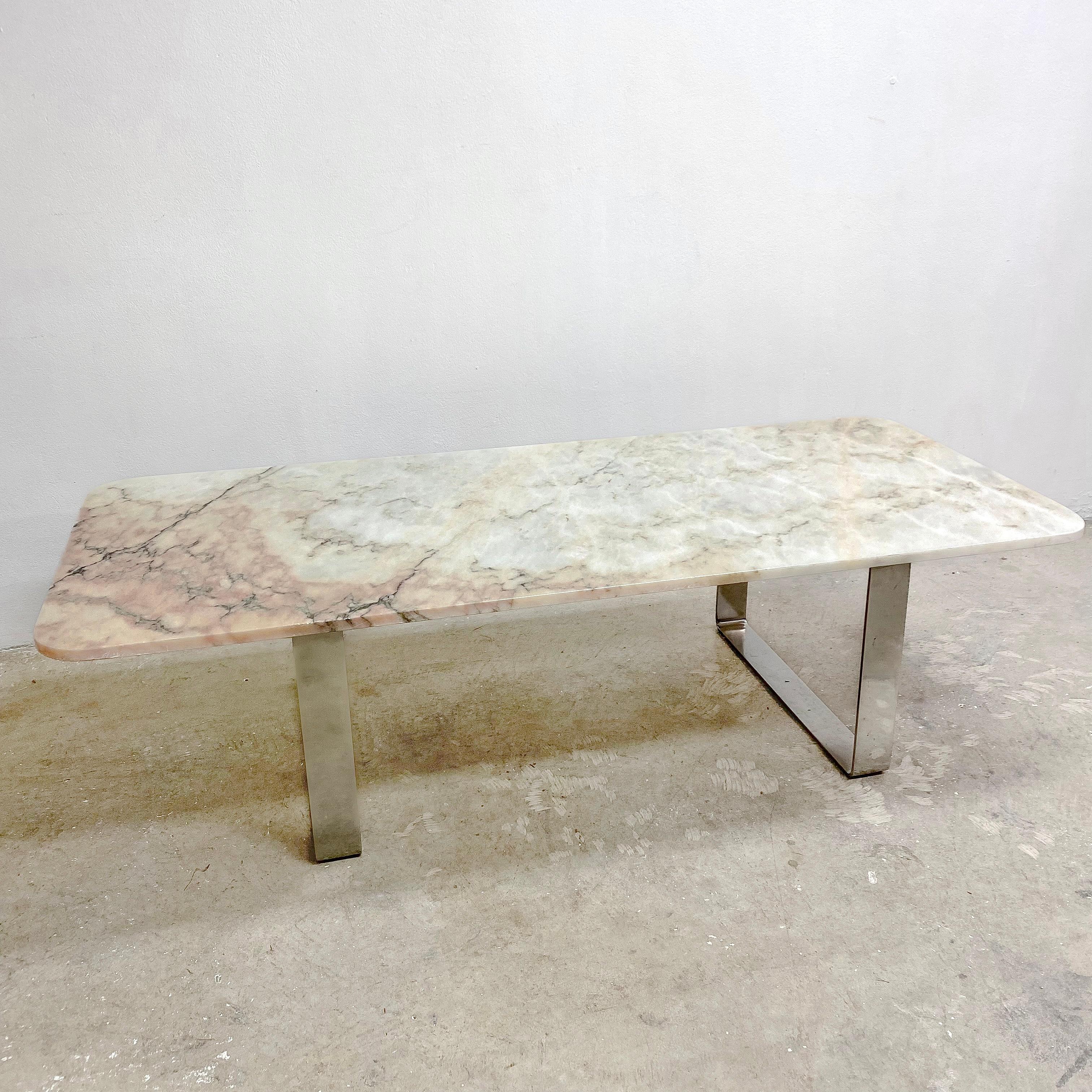 Post-Modern Post Modern Danish Chrome And Marble Coffee Table For Sale