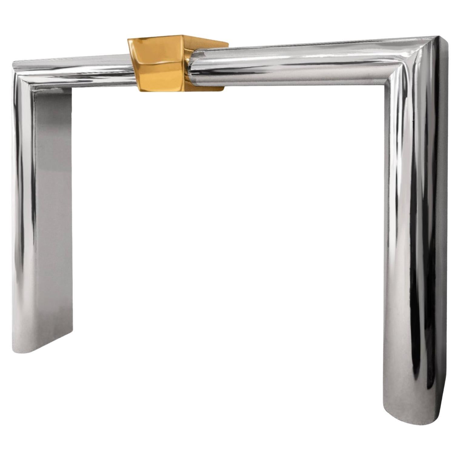 Post Modern Danny Alessandro Fireplace Surround in Stainless Steel and Brass For Sale