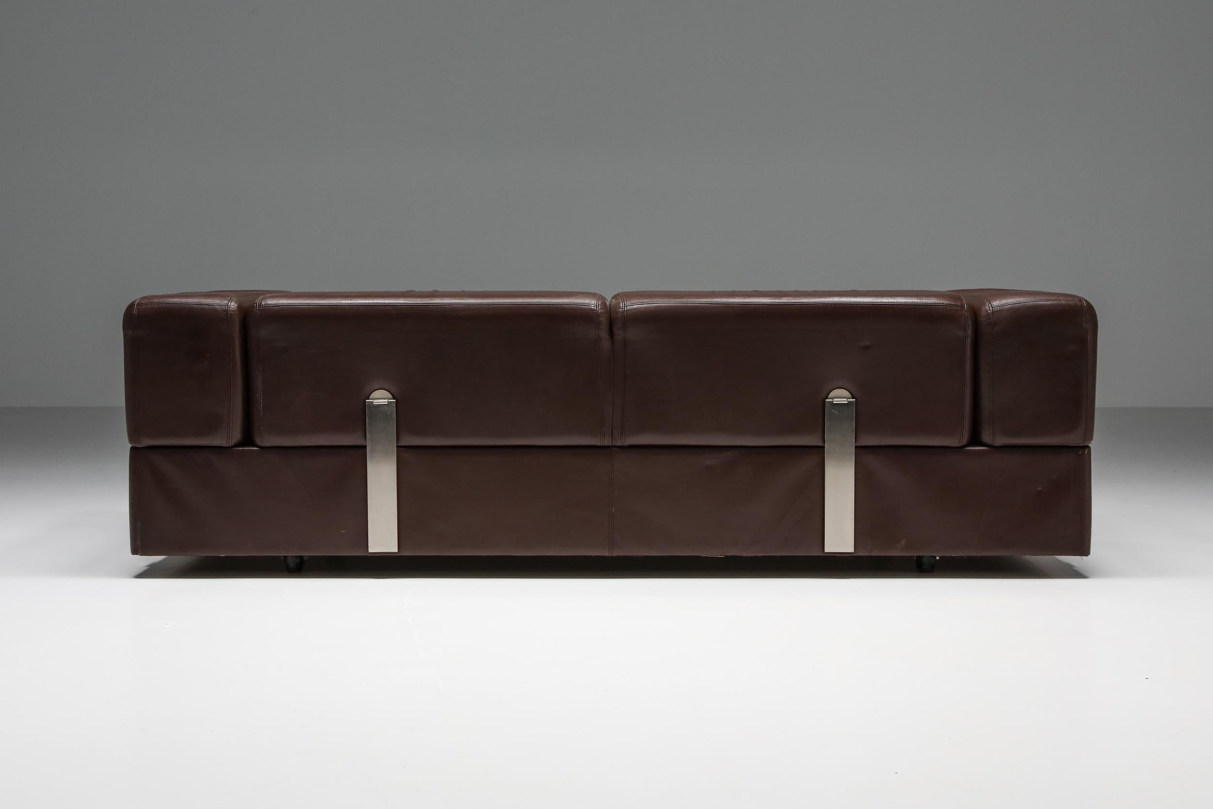 Post-Modern Daybed Sofa 711 by Tito Agnoli for Cinova in Brown Leather, 1960 For Sale 5