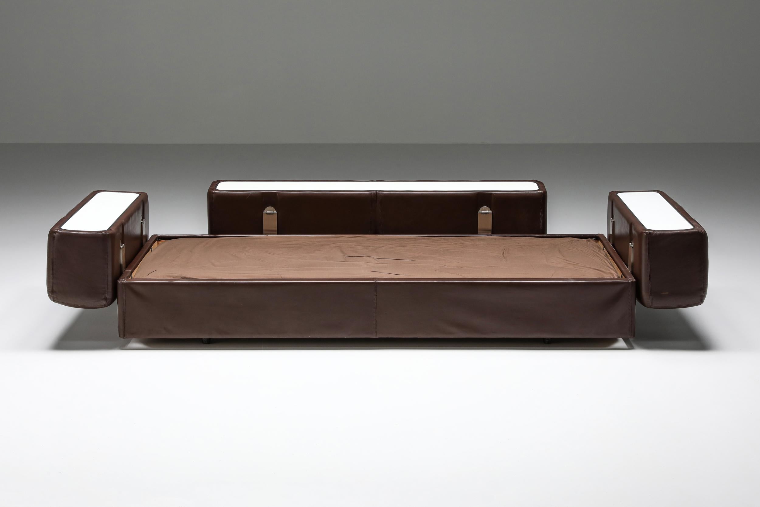 Post-Modern Daybed Sofa 711 by Tito Agnoli for Cinova in Brown Leather, 1960 For Sale 2