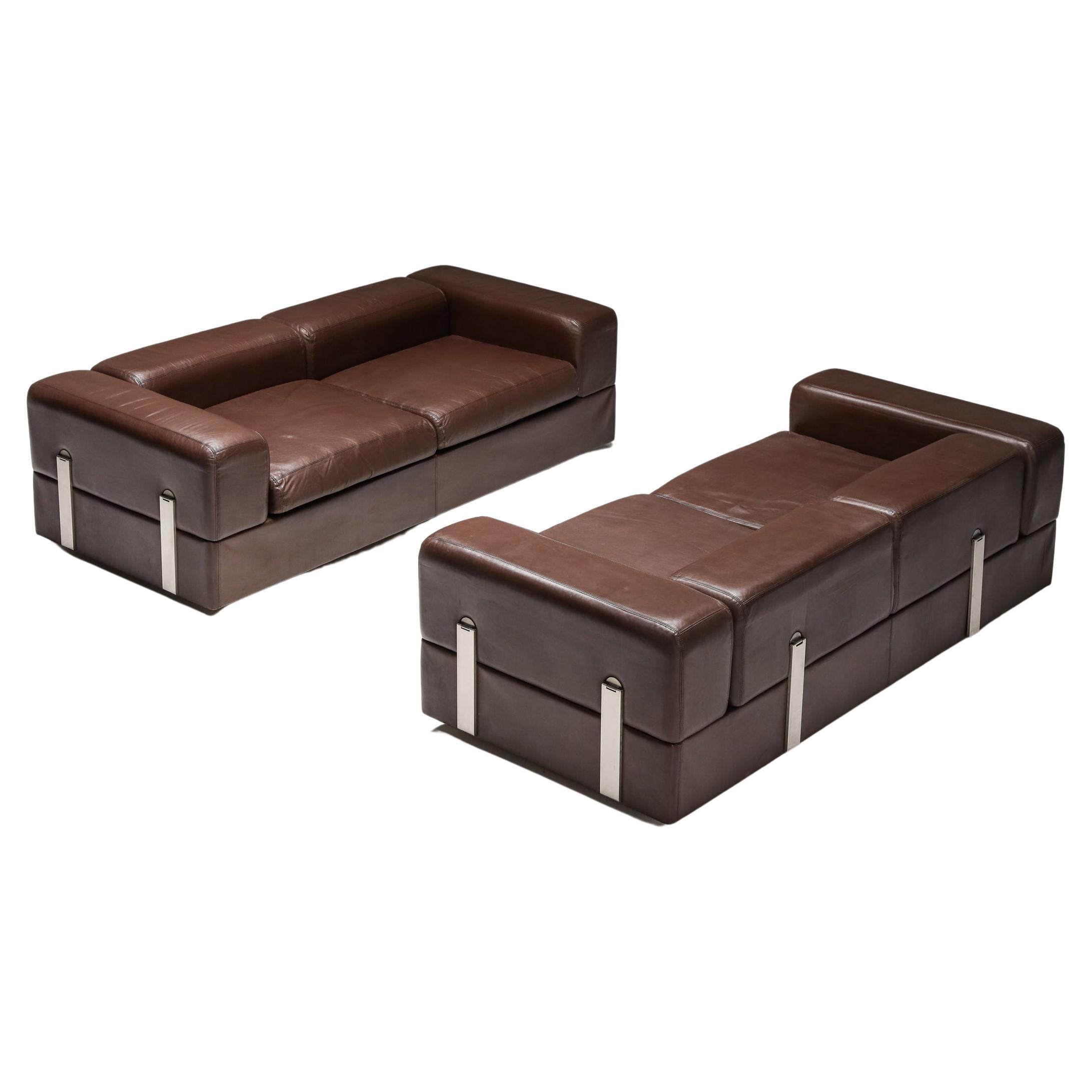 Post-Modern Daybed Sofa 711 by Tito Agnoli for Cinova in Brown Leather, 1960 For Sale