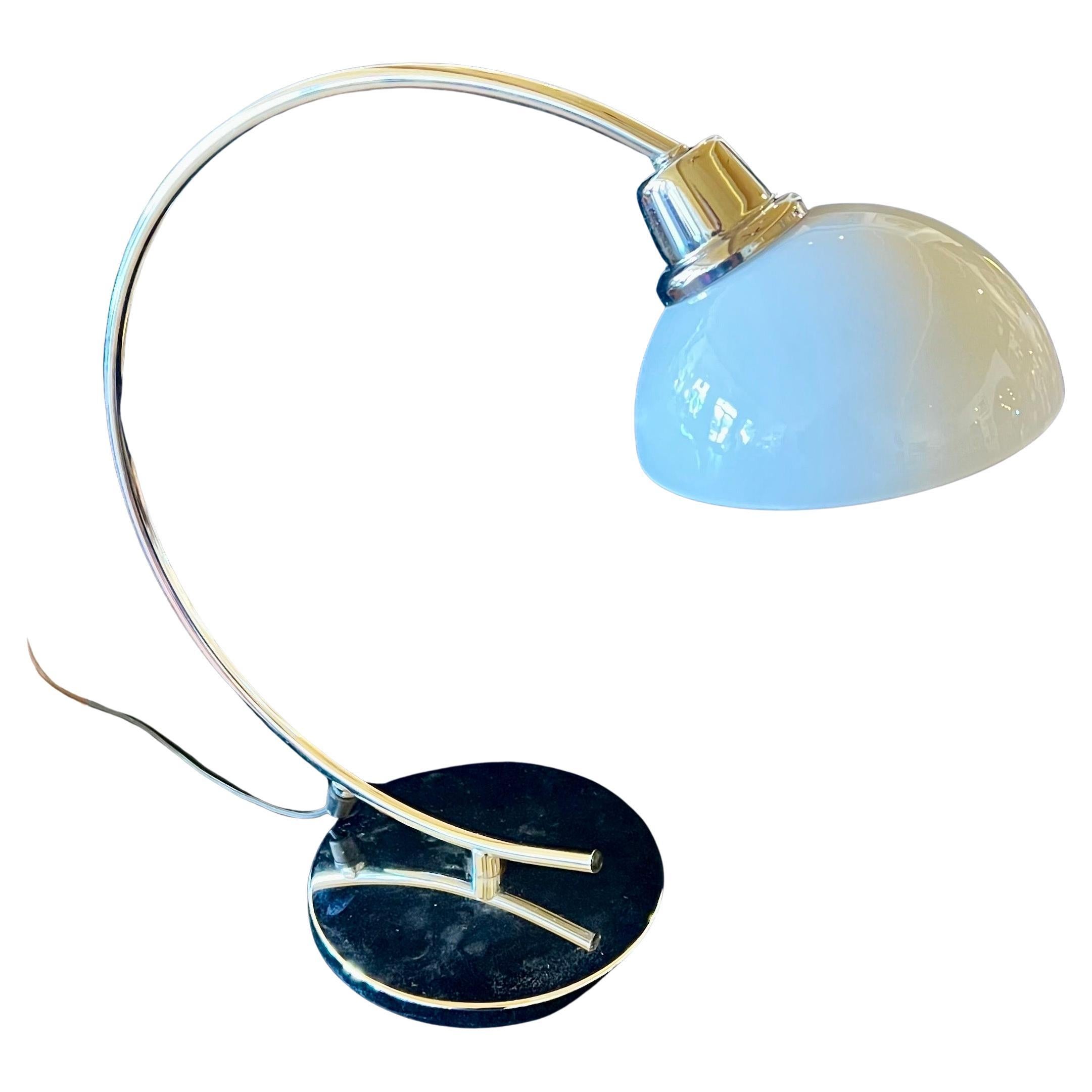 Elegant simple vintage Ikea of swexden desk lamp in polished chrome finish with glass shade , great condition switch cord off/on , circa 1980's great for Art deco Postmodern mid century space age home decor.