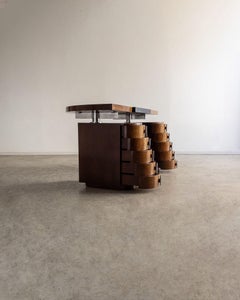 Post-Modern Desk with Floating Leather Top on Chrome Cylinders, Brazil, 1980s