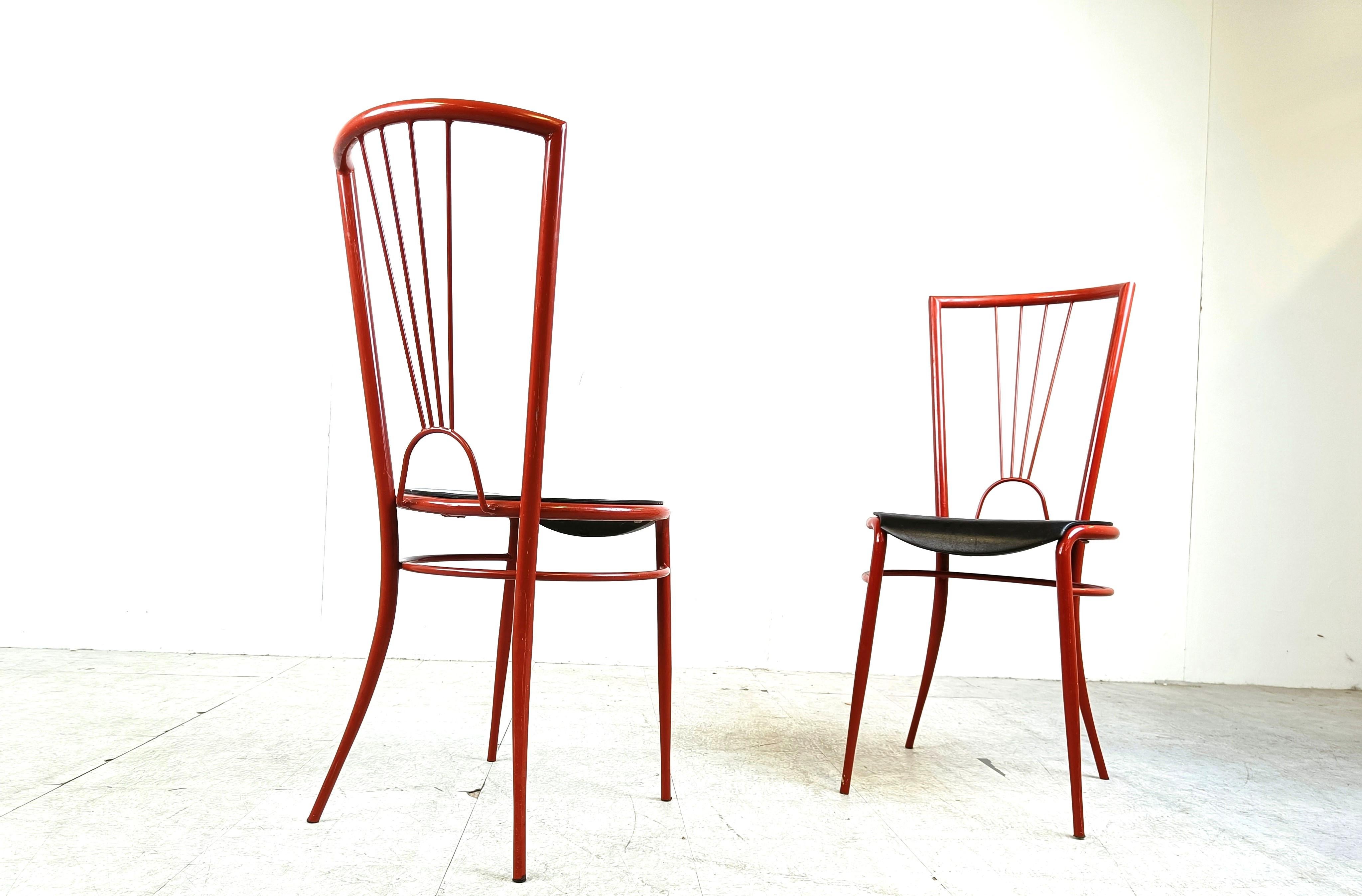 Metal Post modern dining chairs, 1980s For Sale
